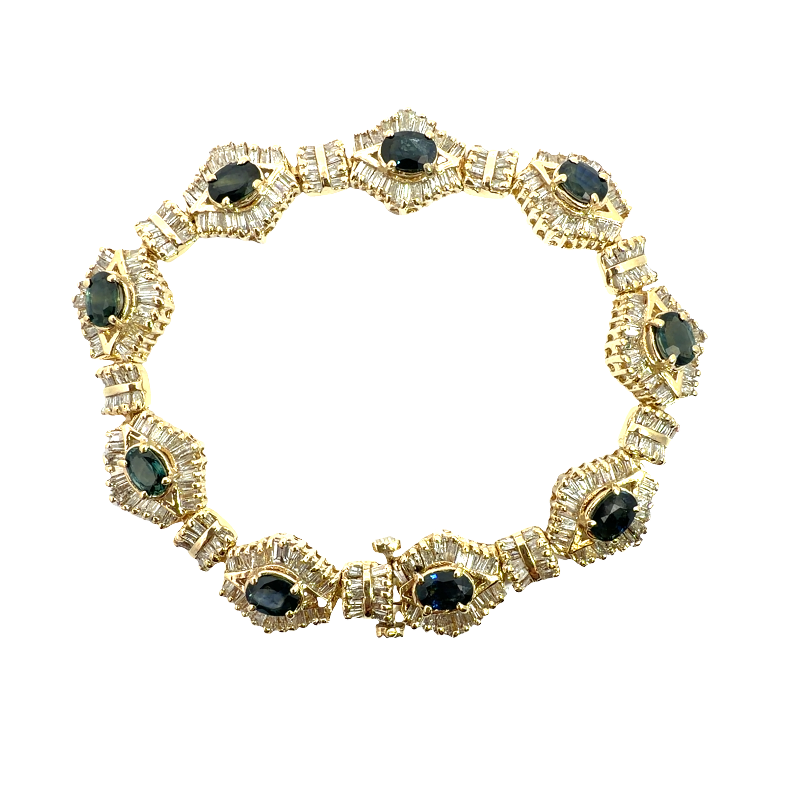 Estate 14k Yellow Gold 3.76ctw Sapphire and  7.15ctw Diamond Bracelet