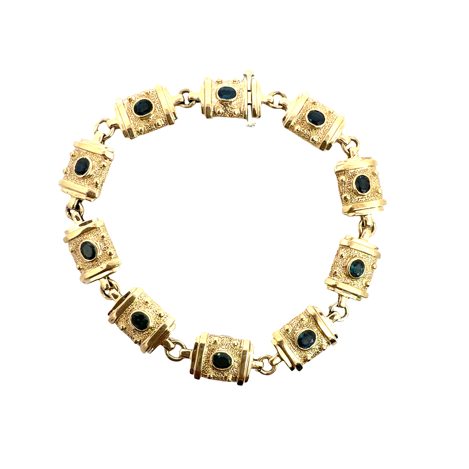 Vintage 14k Yellow Gold 2.10ctw Sapphire Chain Bracelet