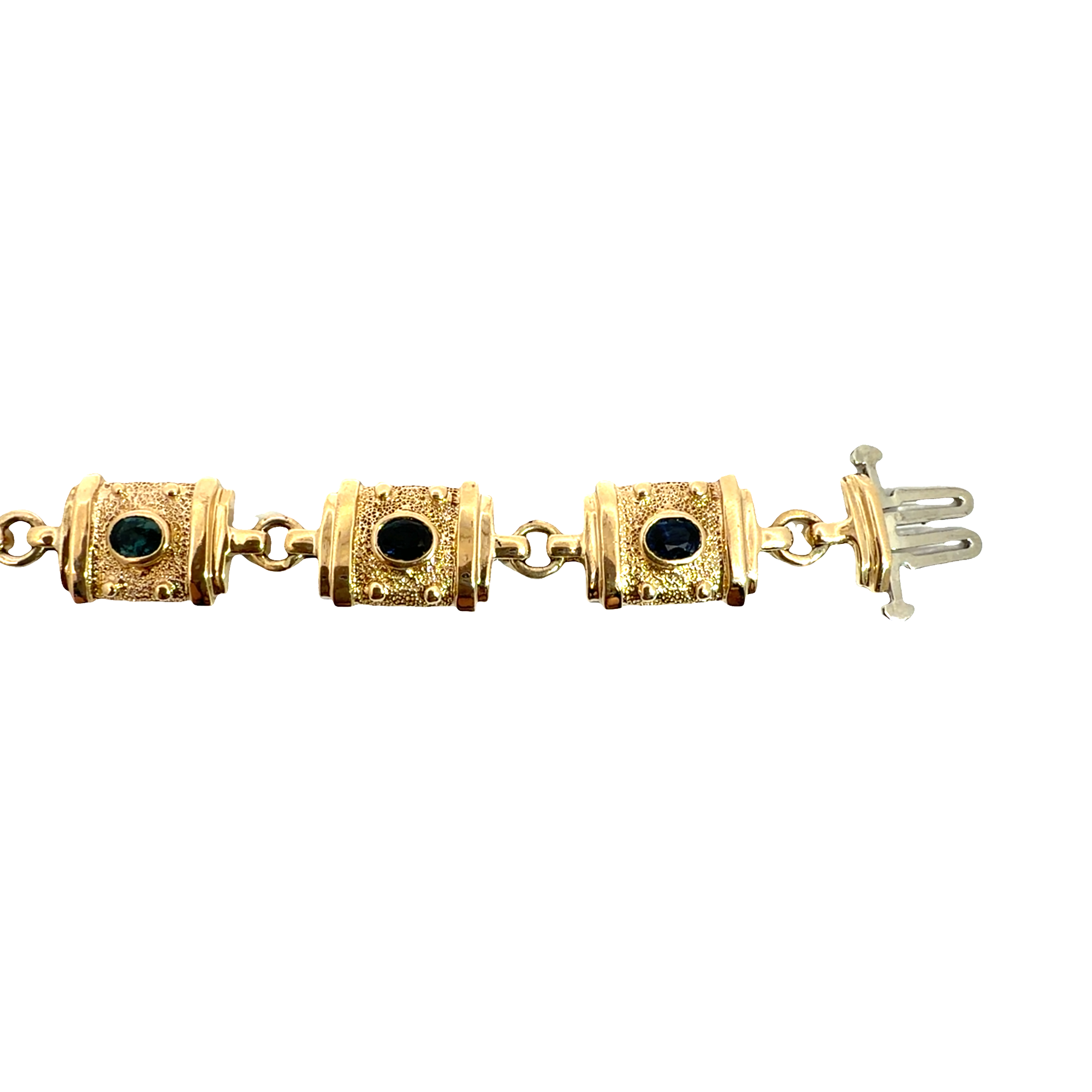 Vintage 14k Yellow Gold 2.10ctw Sapphire Chain Bracelet