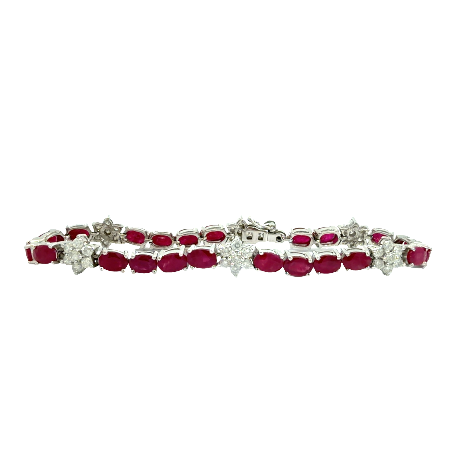 Vintage 14k White Gold 12.60ctw Ruby and 2.01ctw Diamond Flower Tennis Bracelet