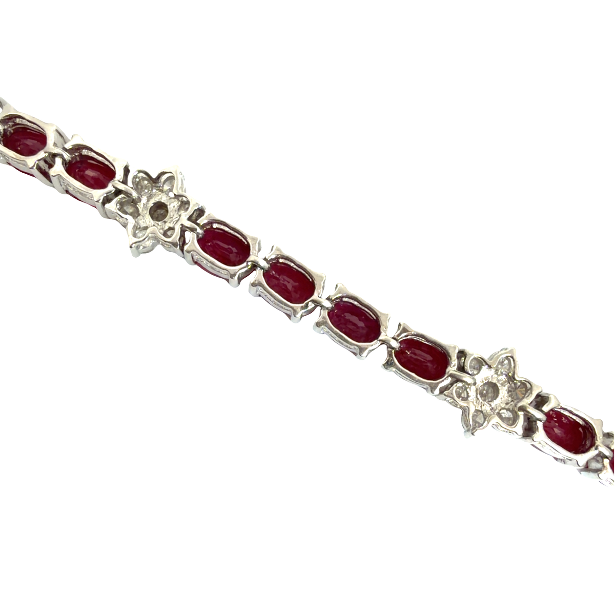 Vintage 14k White Gold 12.60ctw Ruby and 2.01ctw Diamond Flower Tennis Bracelet