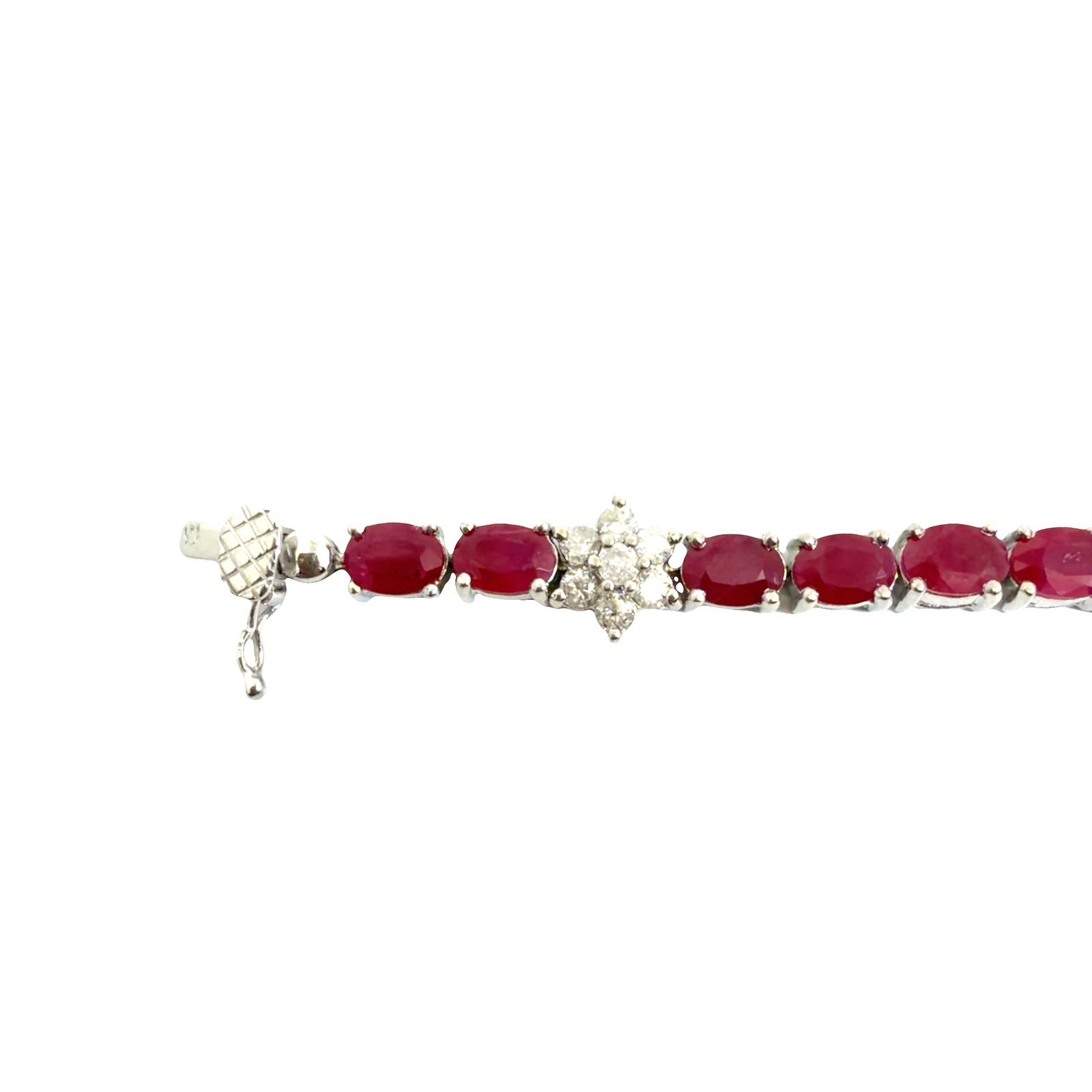 Vintage 14k White Gold 12.60ctw Ruby and 2.01ctw Diamond Flower Tennis Bracelet
