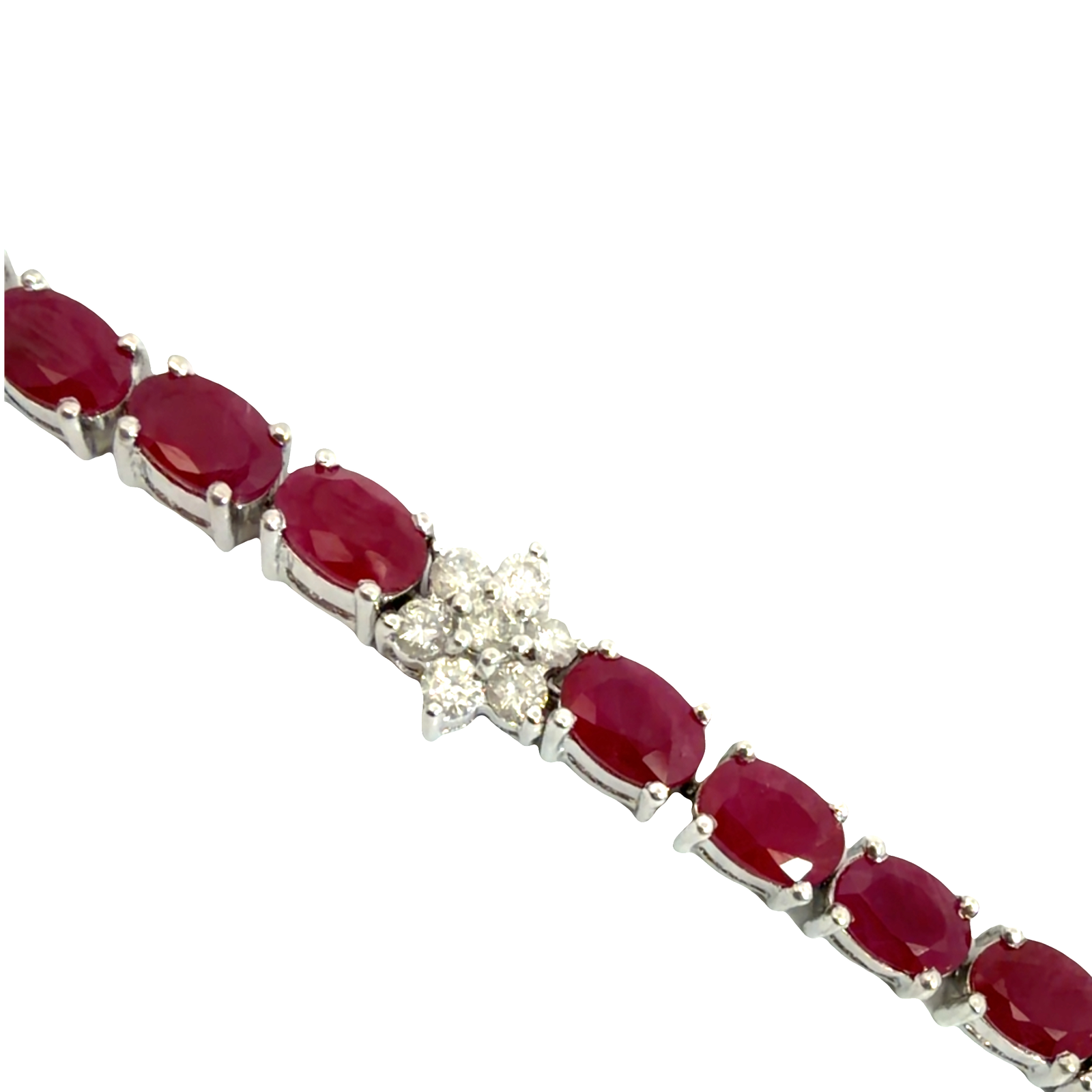Vintage 14k White Gold 12.60ctw Ruby and 2.01ctw Diamond Flower Tennis Bracelet