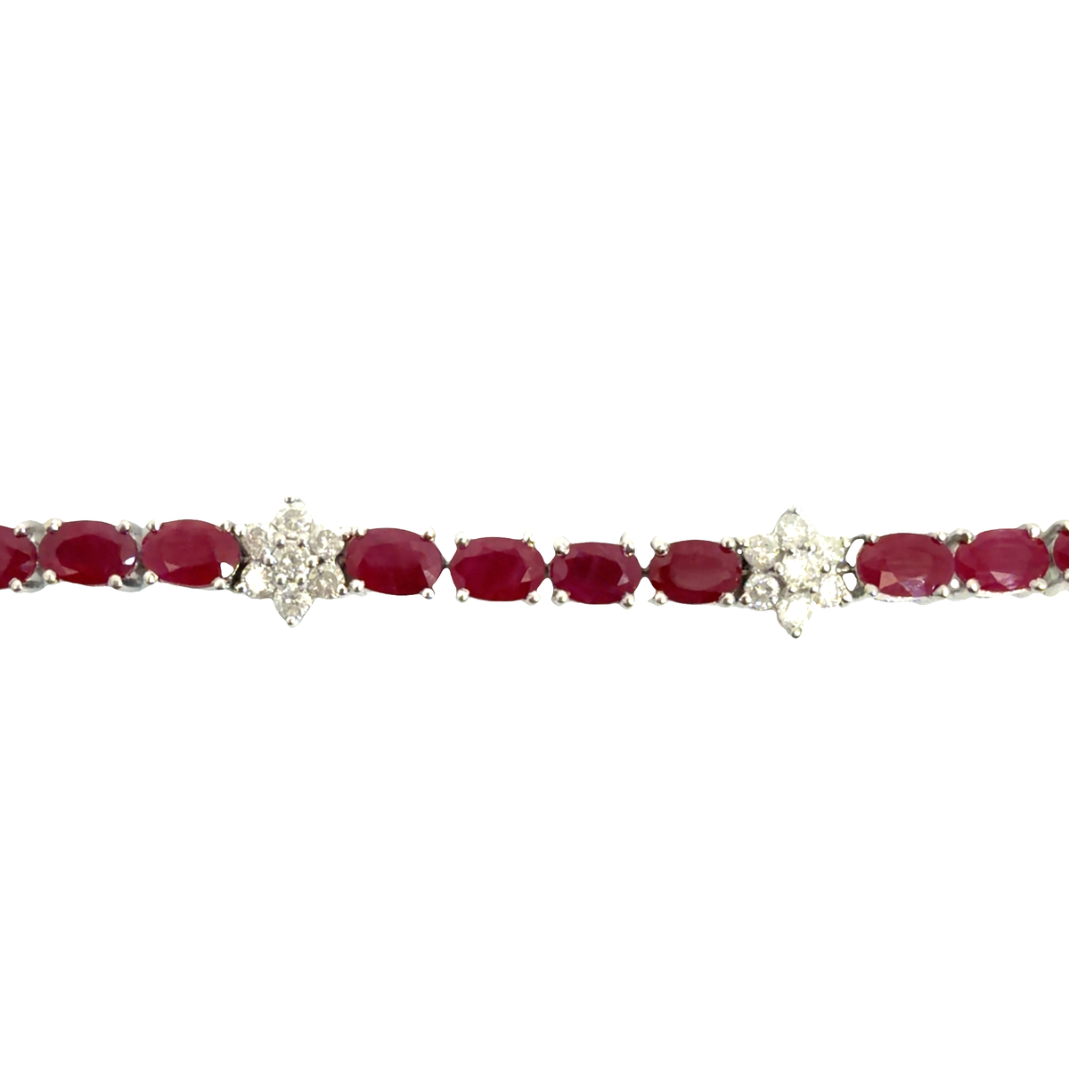 Vintage 14k White Gold 12.60ctw Ruby and 2.01ctw Diamond Flower Tennis Bracelet