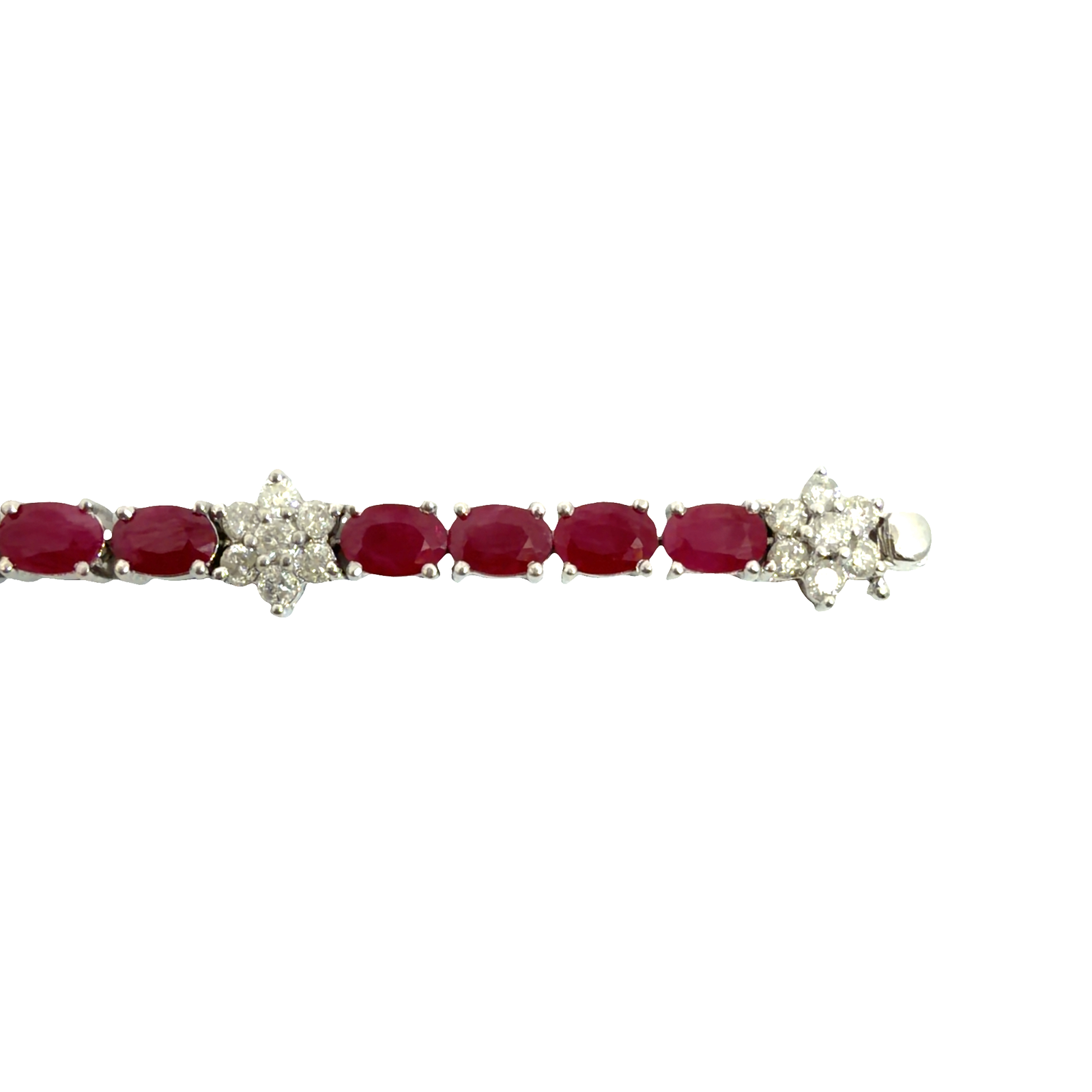Vintage 14k White Gold 12.60ctw Ruby and 2.01ctw Diamond Flower Tennis Bracelet