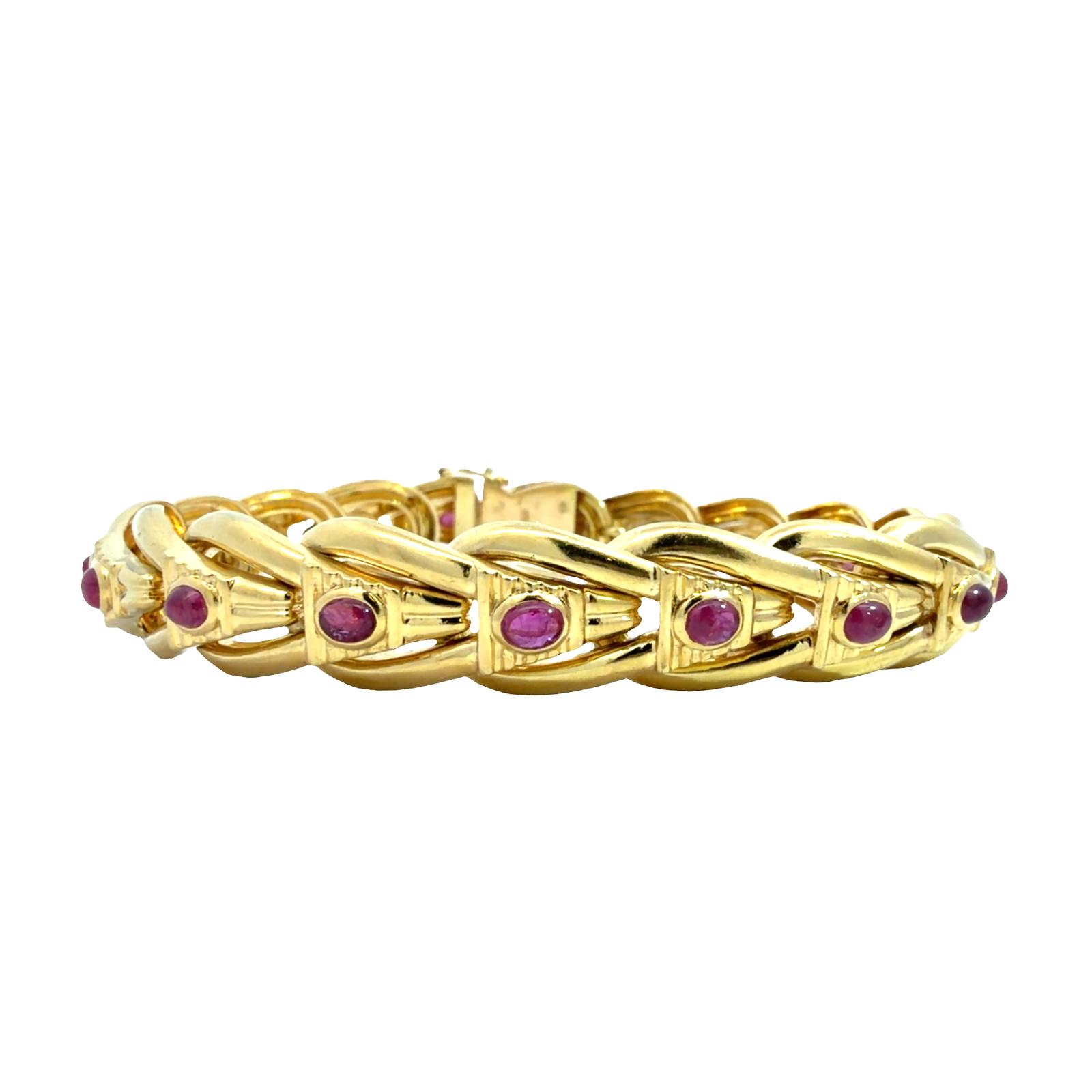 Vintage 18K Yellow Gold 2.88ctw Ruby Cabochon Chain Bracelet
