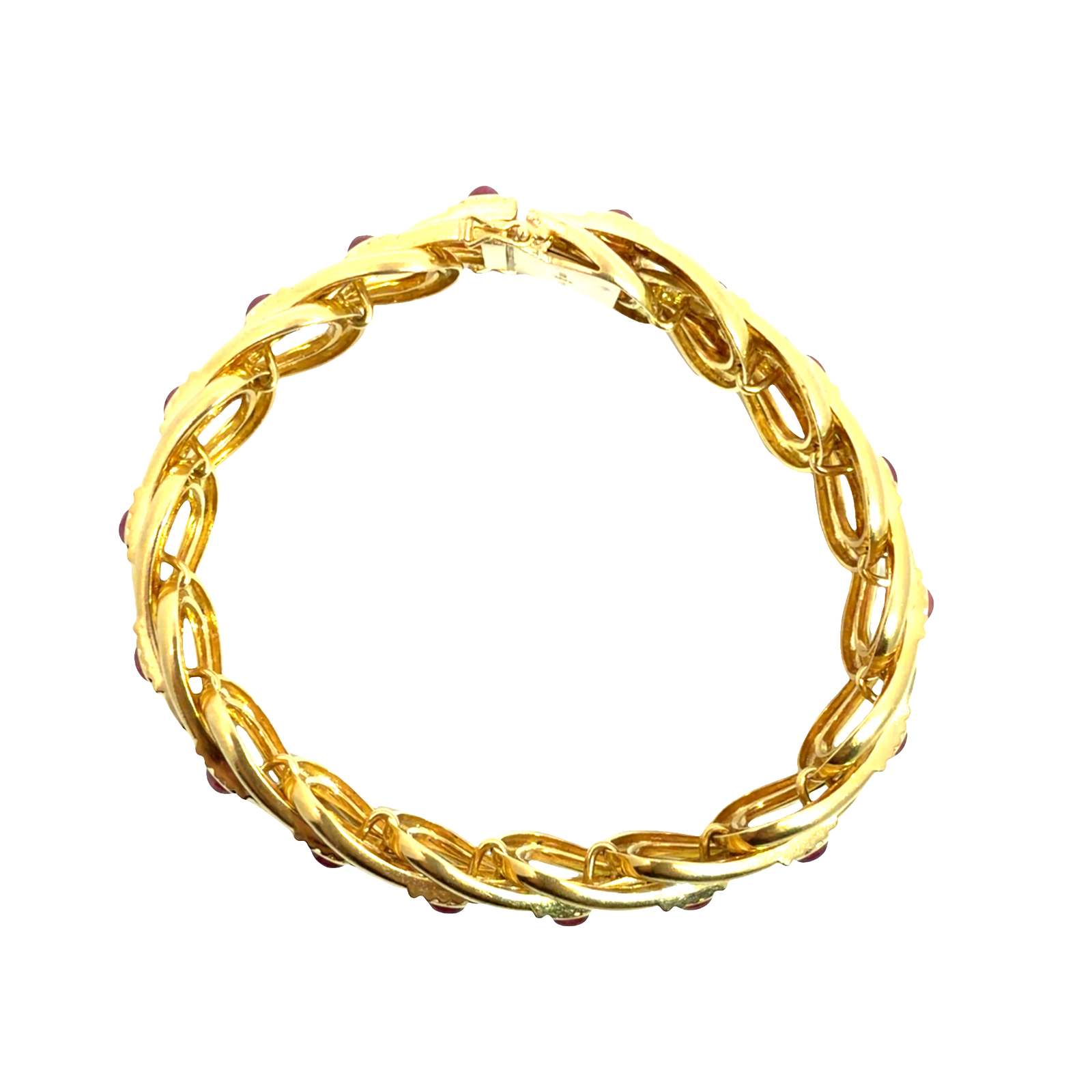 Vintage 18K Yellow Gold 2.88ctw Ruby Cabochon Chain Bracelet