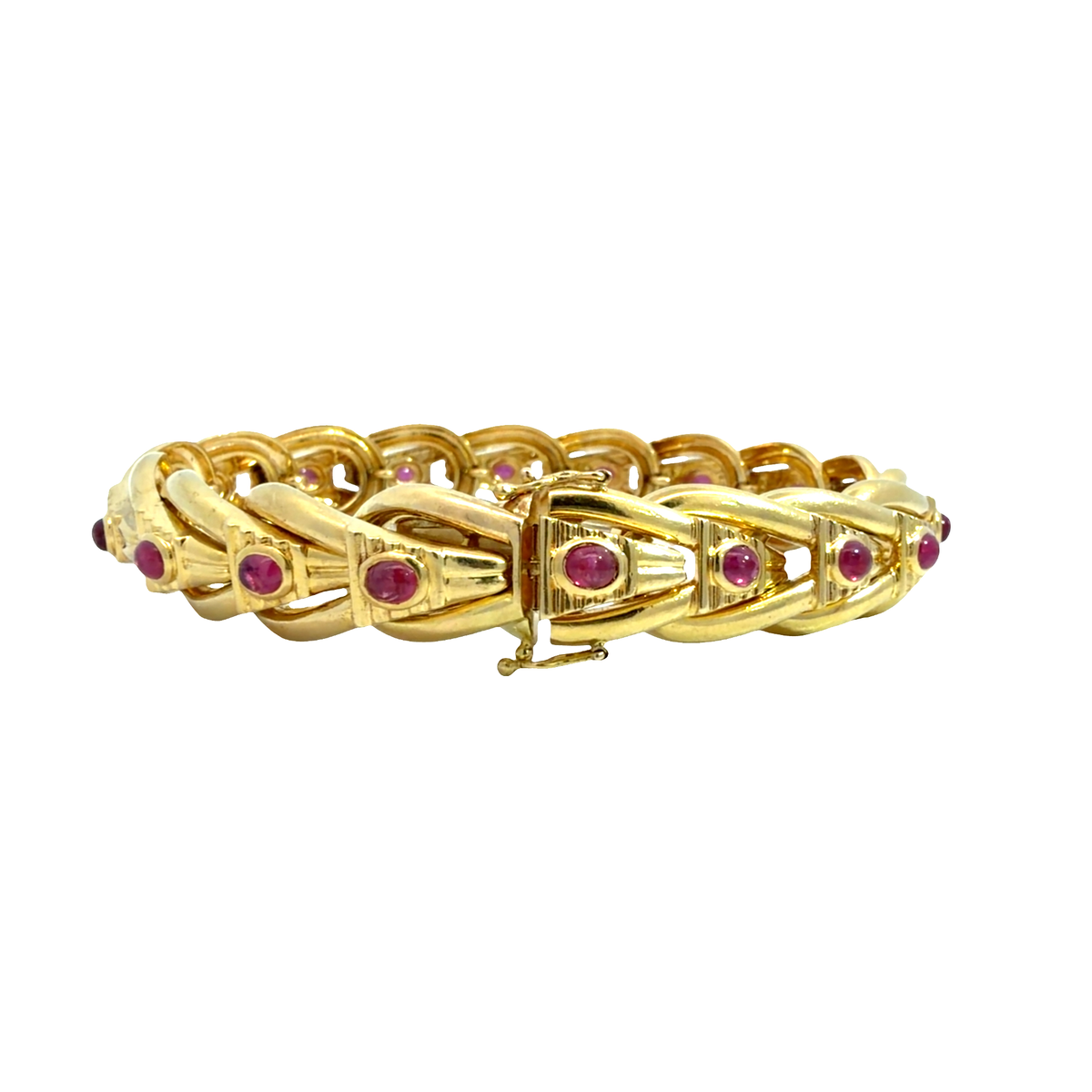 Vintage 18K Yellow Gold 2.88ctw Ruby Cabochon Chain Bracelet