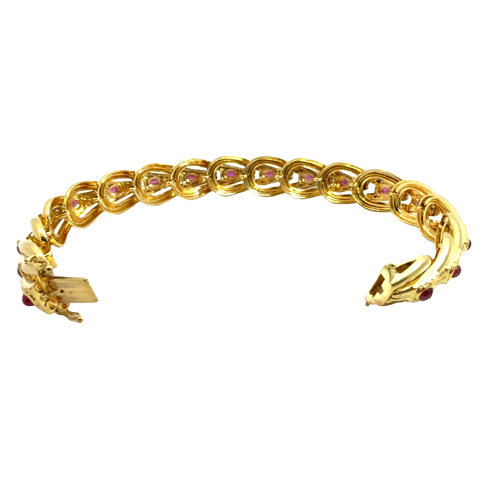 Vintage 18K Yellow Gold 2.88ctw Ruby Cabochon Chain Bracelet