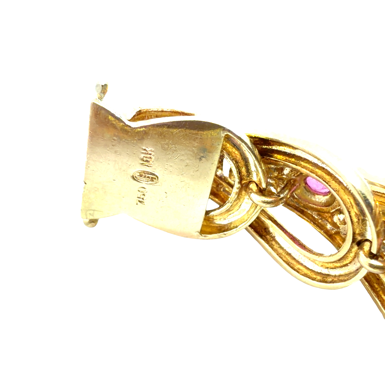 Vintage 18K Yellow Gold 2.88ctw Ruby Cabochon Chain Bracelet