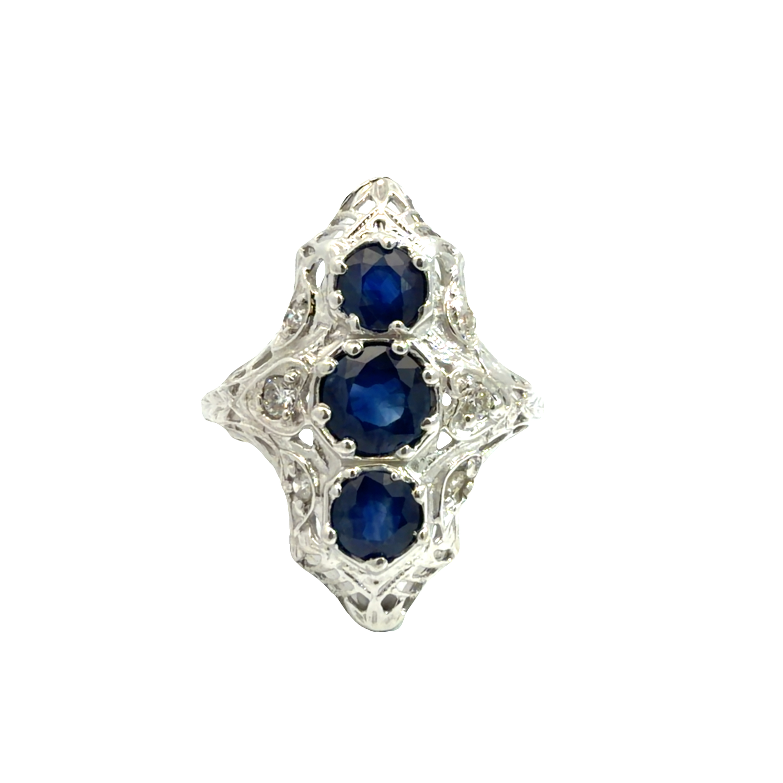 Vintage Art Deco 14k White Gold 1.29ctw Sapphire and 0.13ctw Diamond Ring