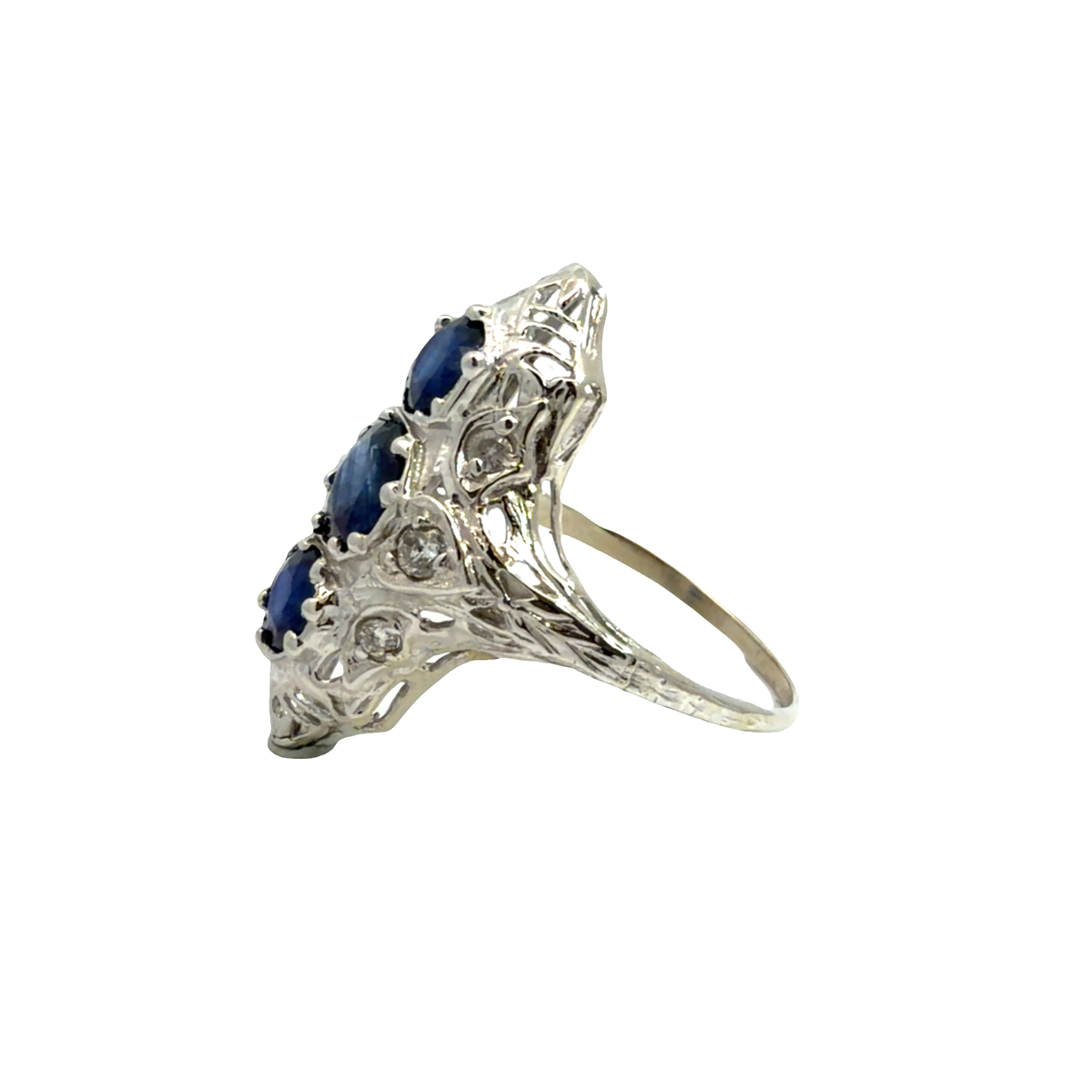 Vintage Art Deco 14k White Gold 1.29ctw Sapphire and 0.13ctw Diamond Ring