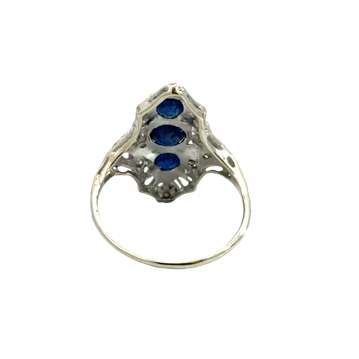 Vintage Art Deco 14k White Gold 1.29ctw Sapphire and 0.13ctw Diamond Ring