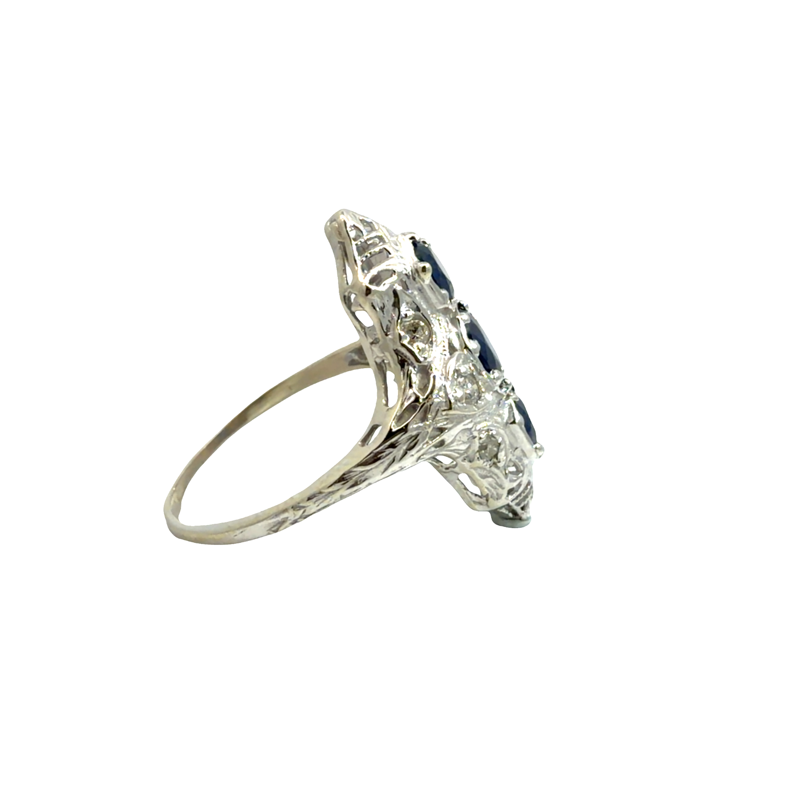 Vintage Art Deco 14k White Gold 1.29ctw Sapphire and 0.13ctw Diamond Ring