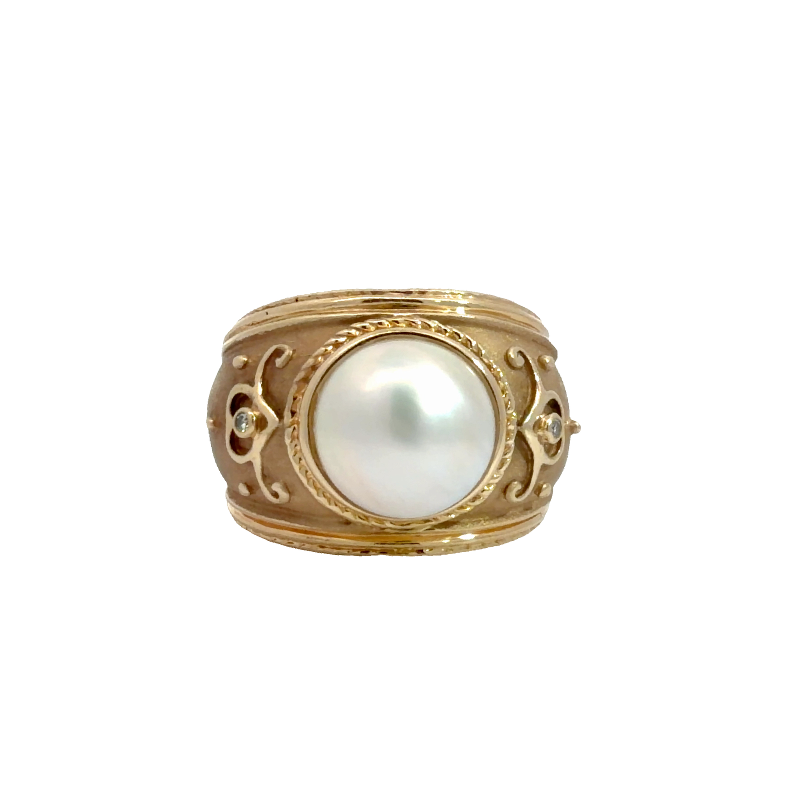 Vintage 14k Yellow Gold Pearl Cocktail Ring