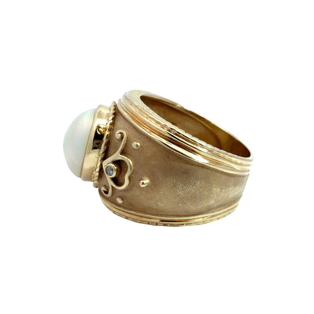 Vintage 14k Yellow Gold Pearl Cocktail Ring
