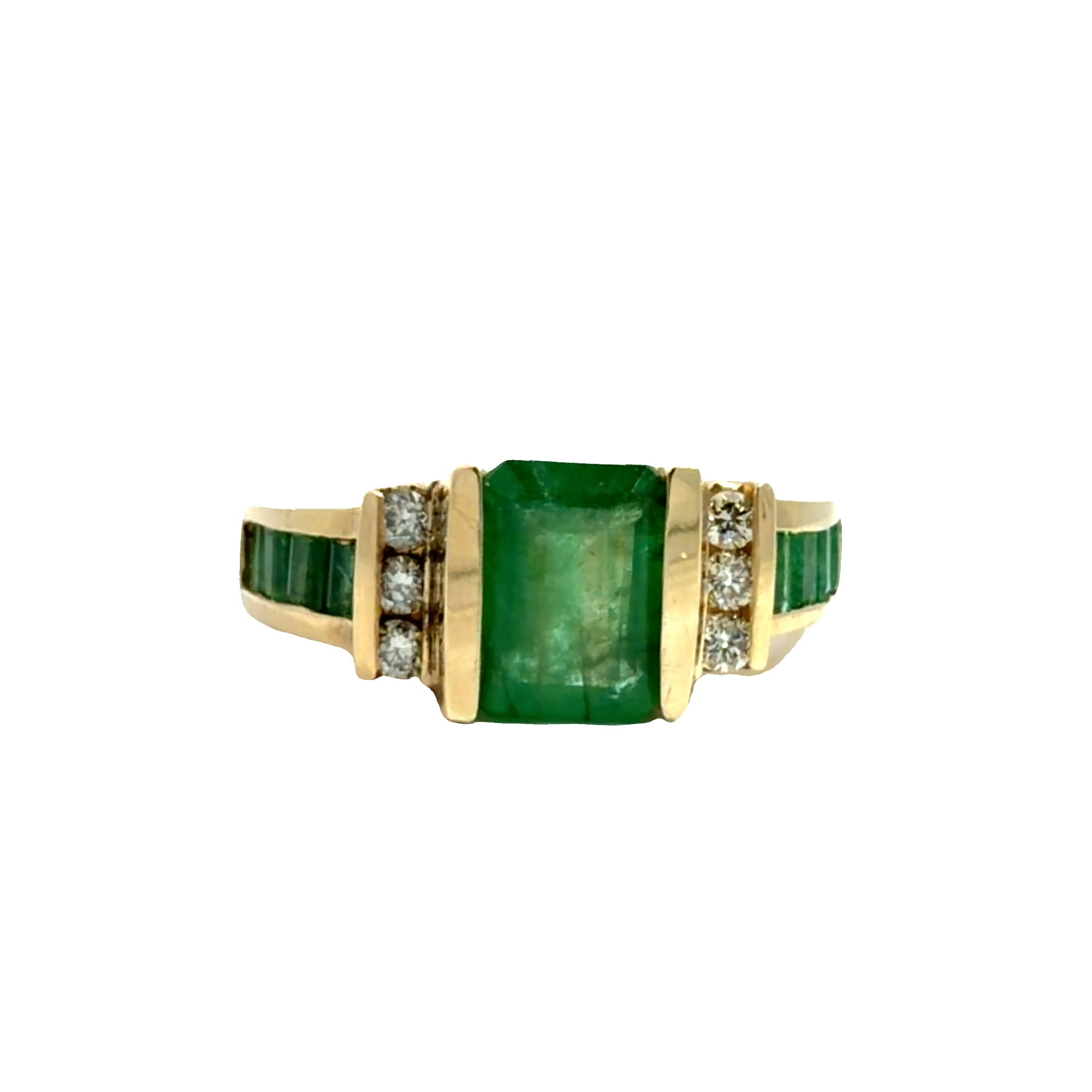 Vintage Effy 14k Yellow Gold Emerald and Diamond Ring