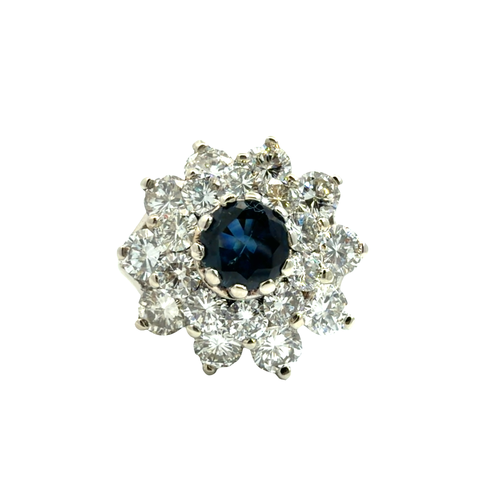 Vintage 14k White Gold 2.60ctw Diamond and 0.75ctw Sapphire Flower Cocktail Ring