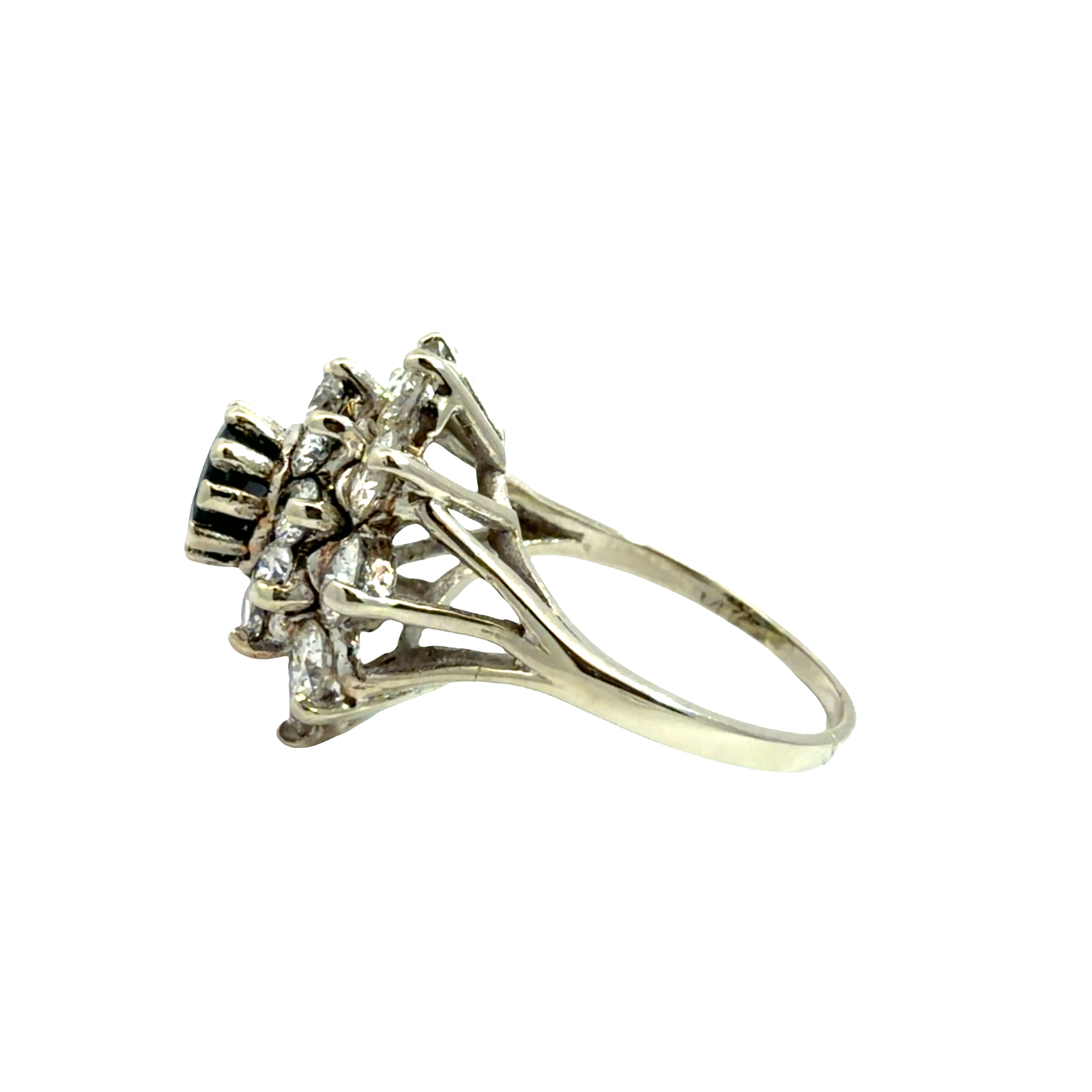 Vintage 14k White Gold 2.60ctw Diamond and 0.75ctw Sapphire Flower Cocktail Ring