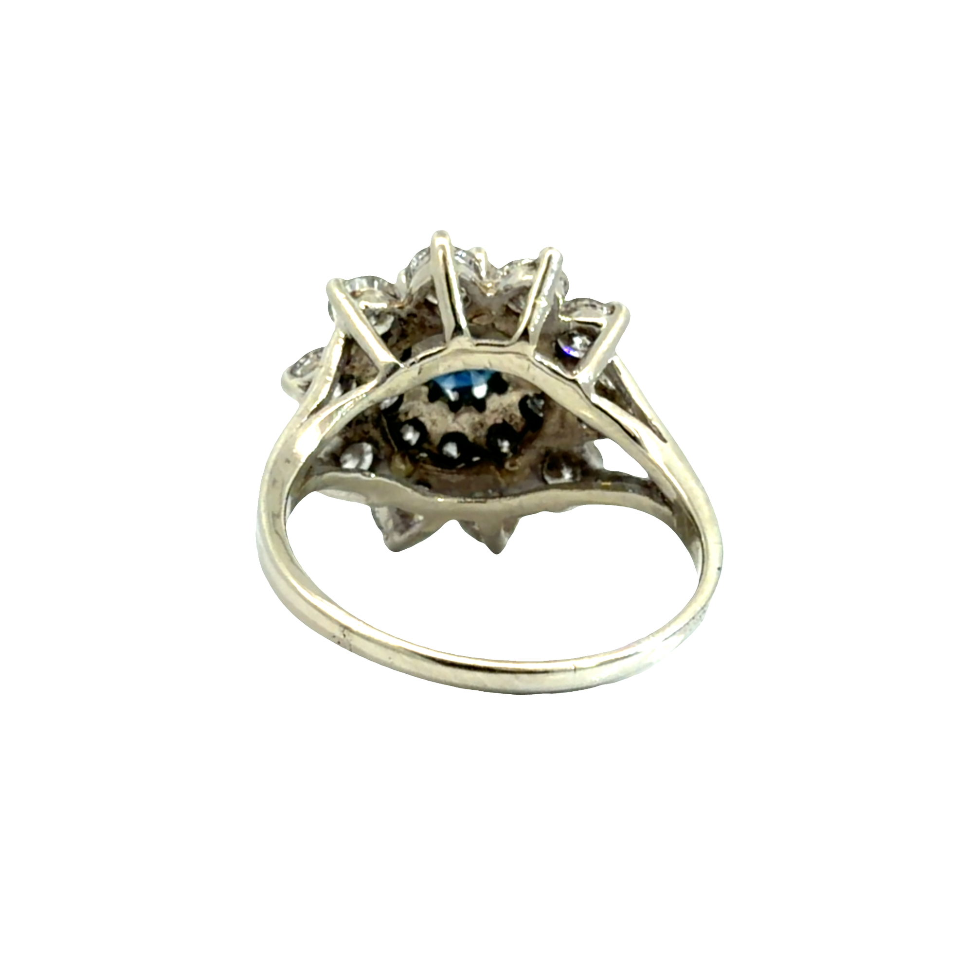Vintage 14k White Gold 2.60ctw Diamond and 0.75ctw Sapphire Flower Cocktail Ring