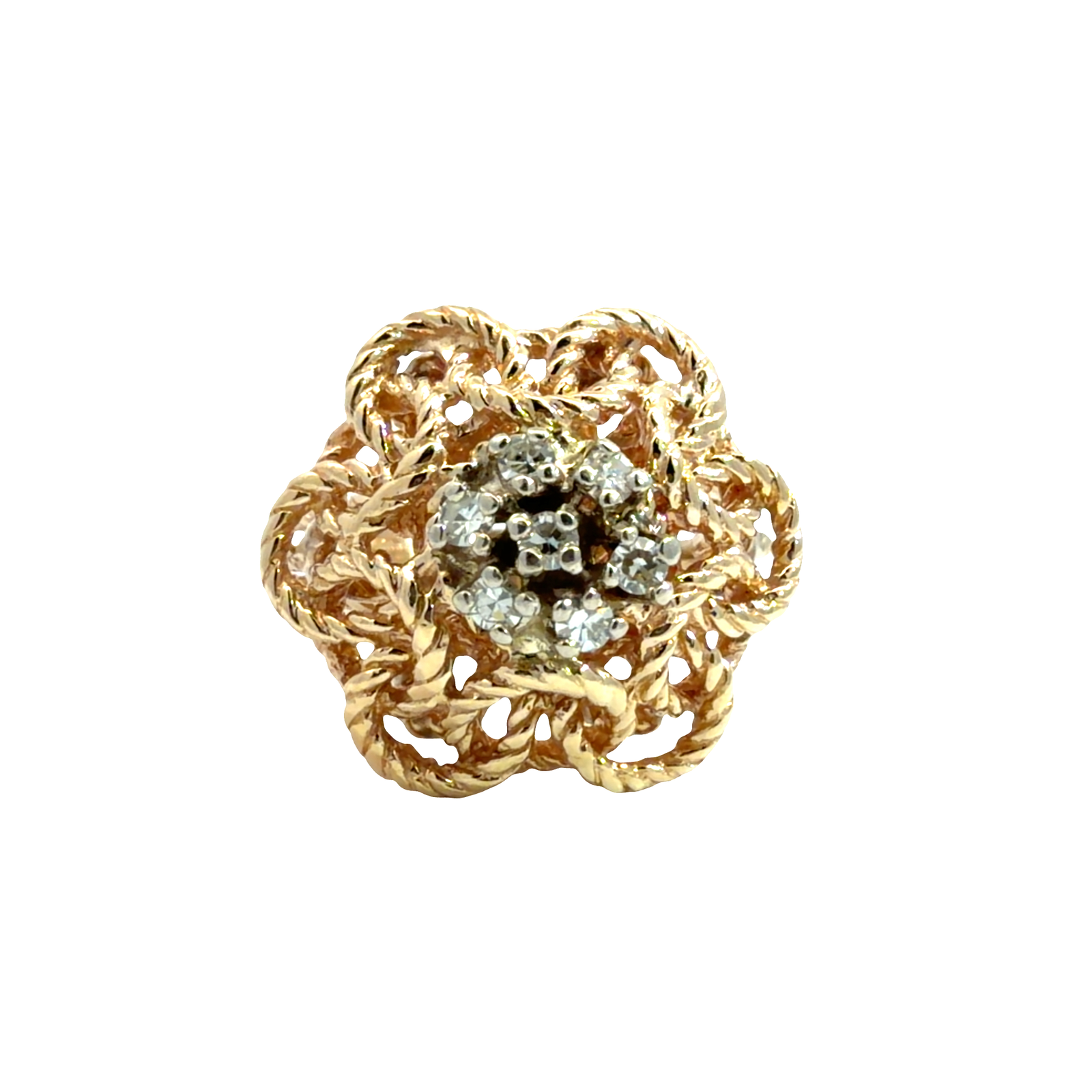 Vintage 14k Yellow Gold 0.20ctw Diamond Cluster Floral Ring