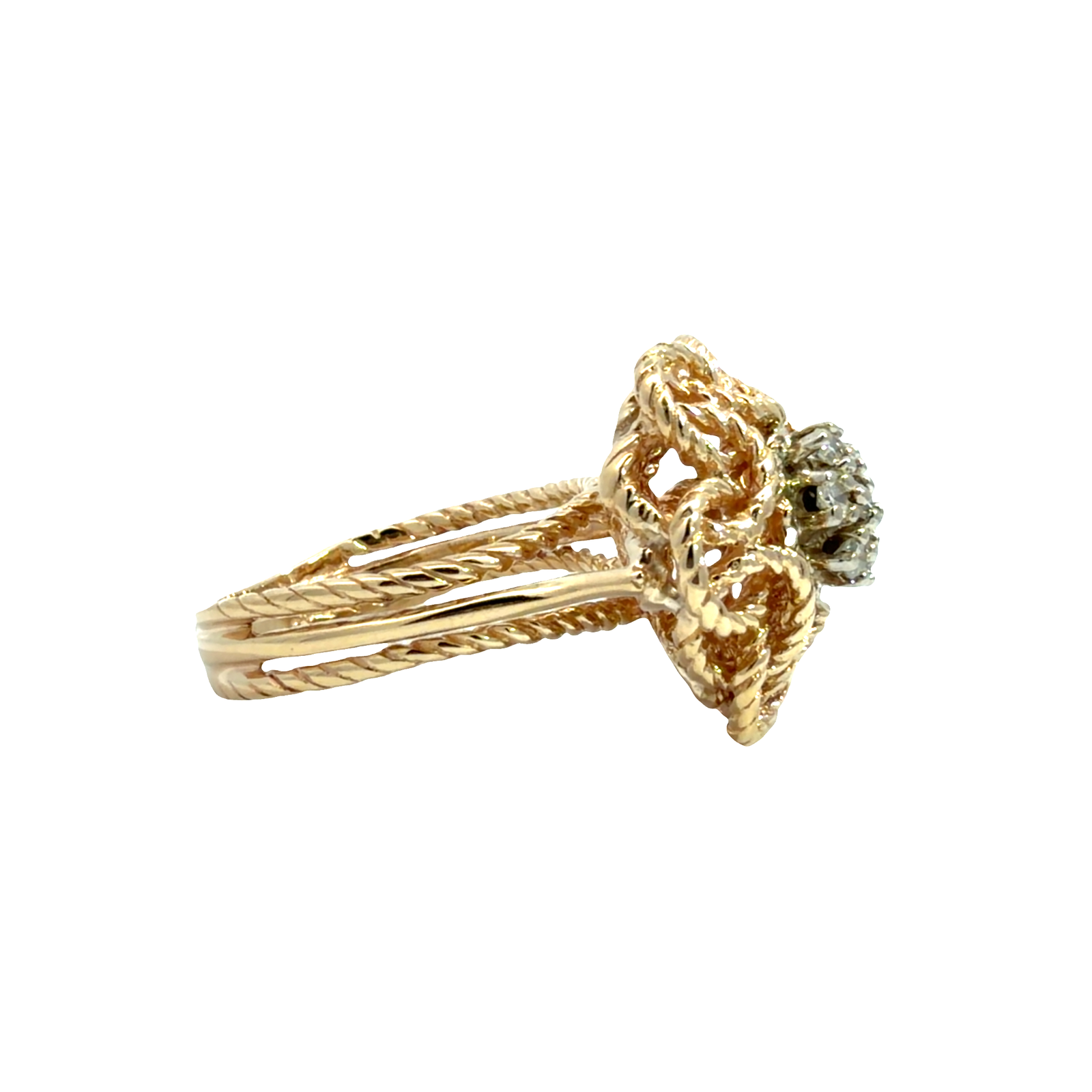 Vintage 14k Yellow Gold 0.20ctw Diamond Cluster Floral Ring
