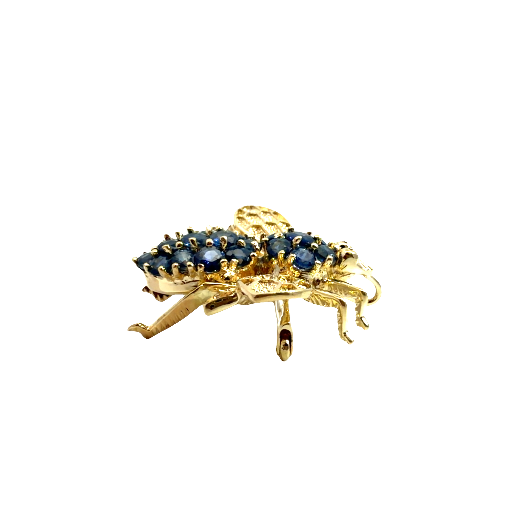 Vintage 14k Yellow Gold 1.55ctw Sapphire Bee Brooch