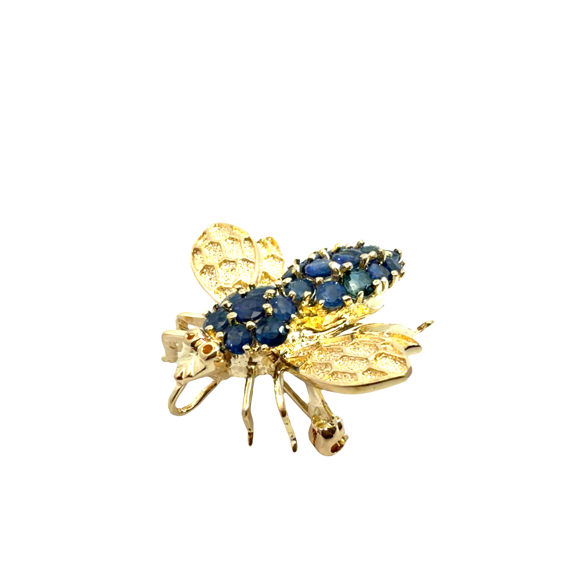 Vintage 14k Yellow Gold 1.55ctw Sapphire Bee Brooch