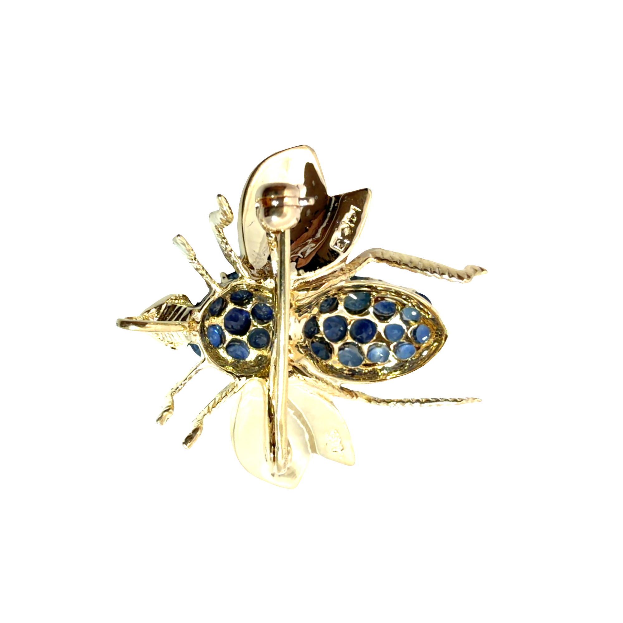 Vintage 14k Yellow Gold 1.55ctw Sapphire Bee Brooch
