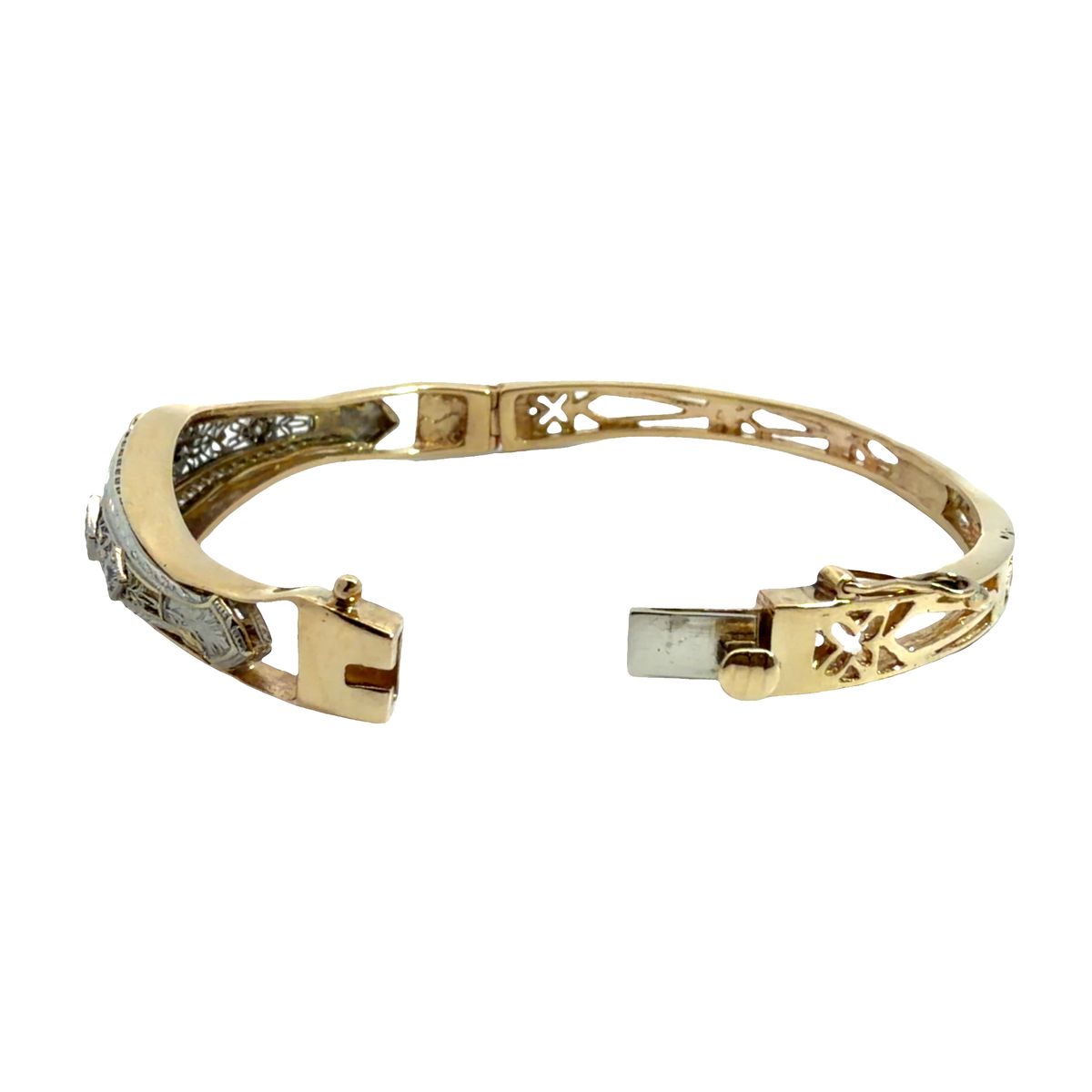 Antique 14k Multi-Tone Gold Filigree 0.26ctw Diamond Bangle