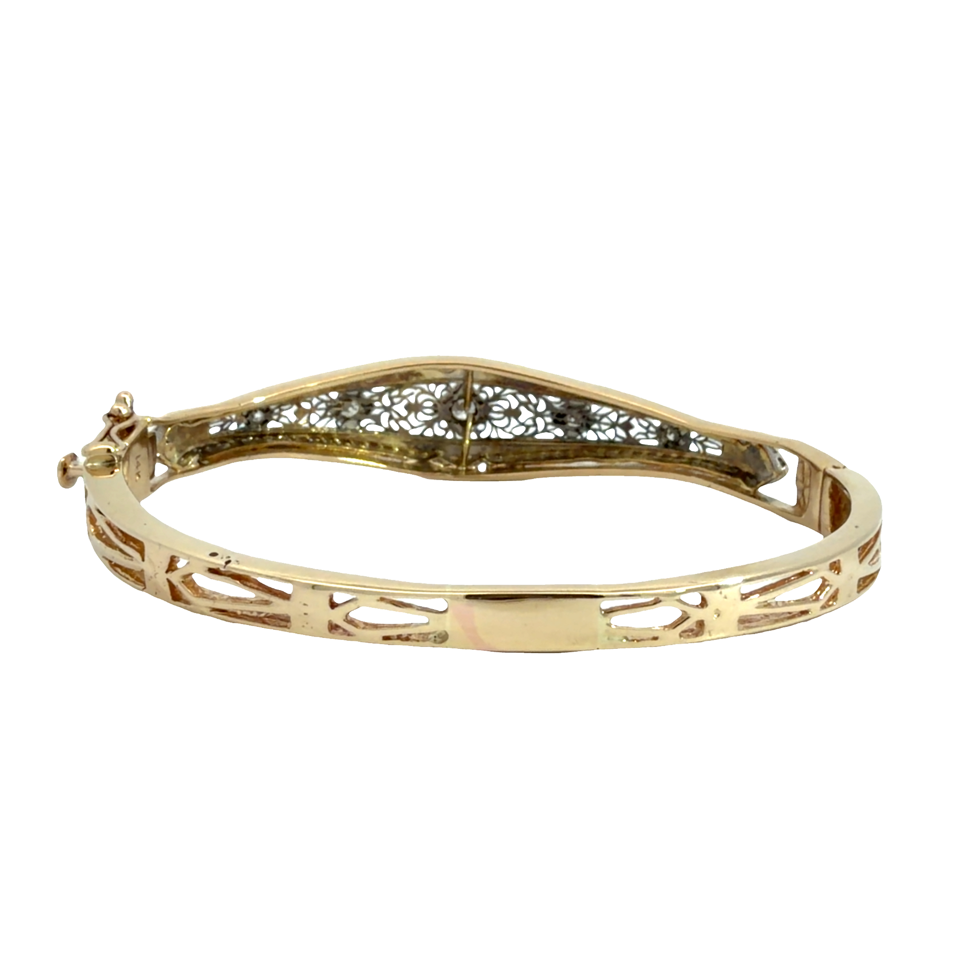 Antique 14k Multi-Tone Gold Filigree 0.26ctw Diamond Bangle