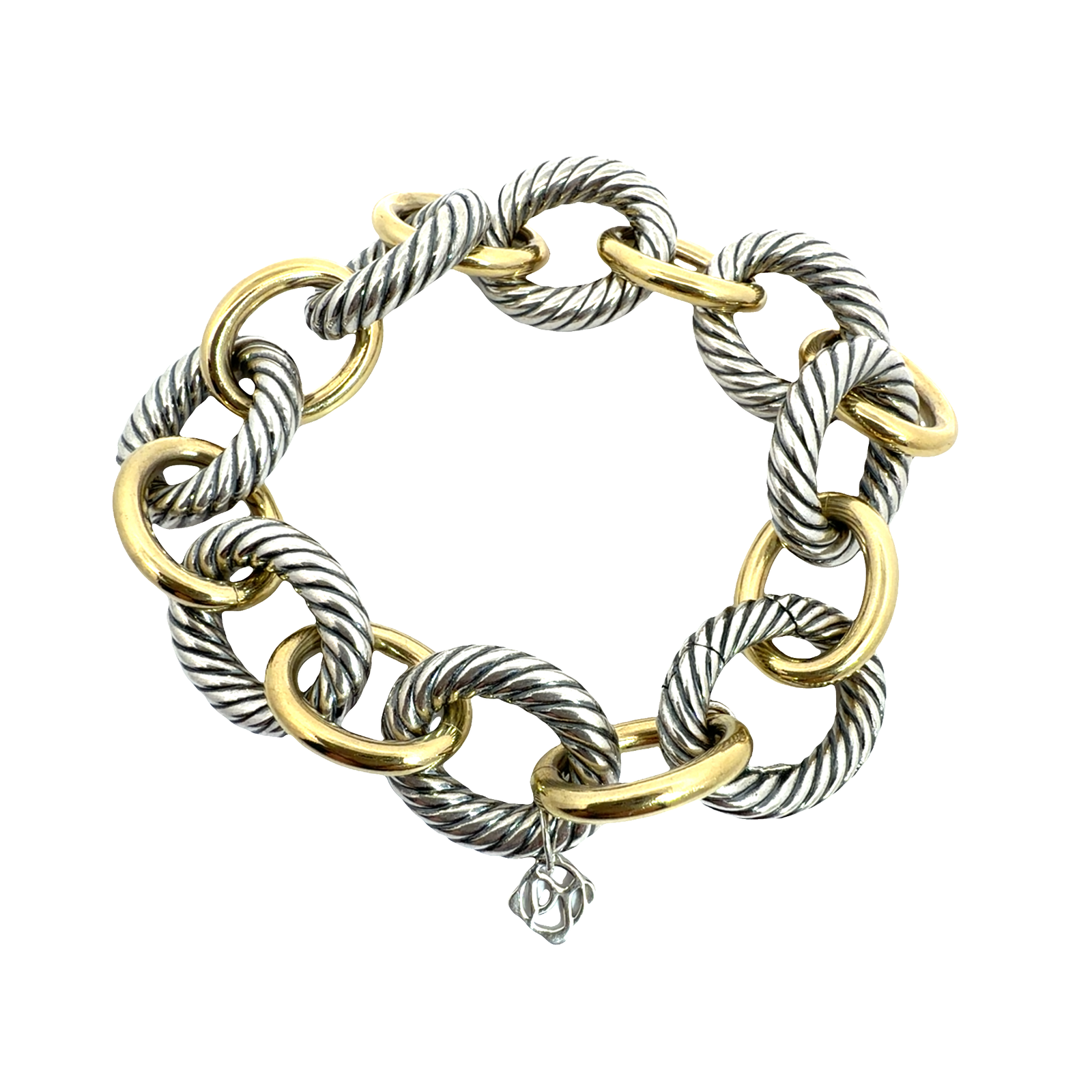 David Yurman Sterling Silver 14k Yellow Gold Oval Link Chain Bracelet