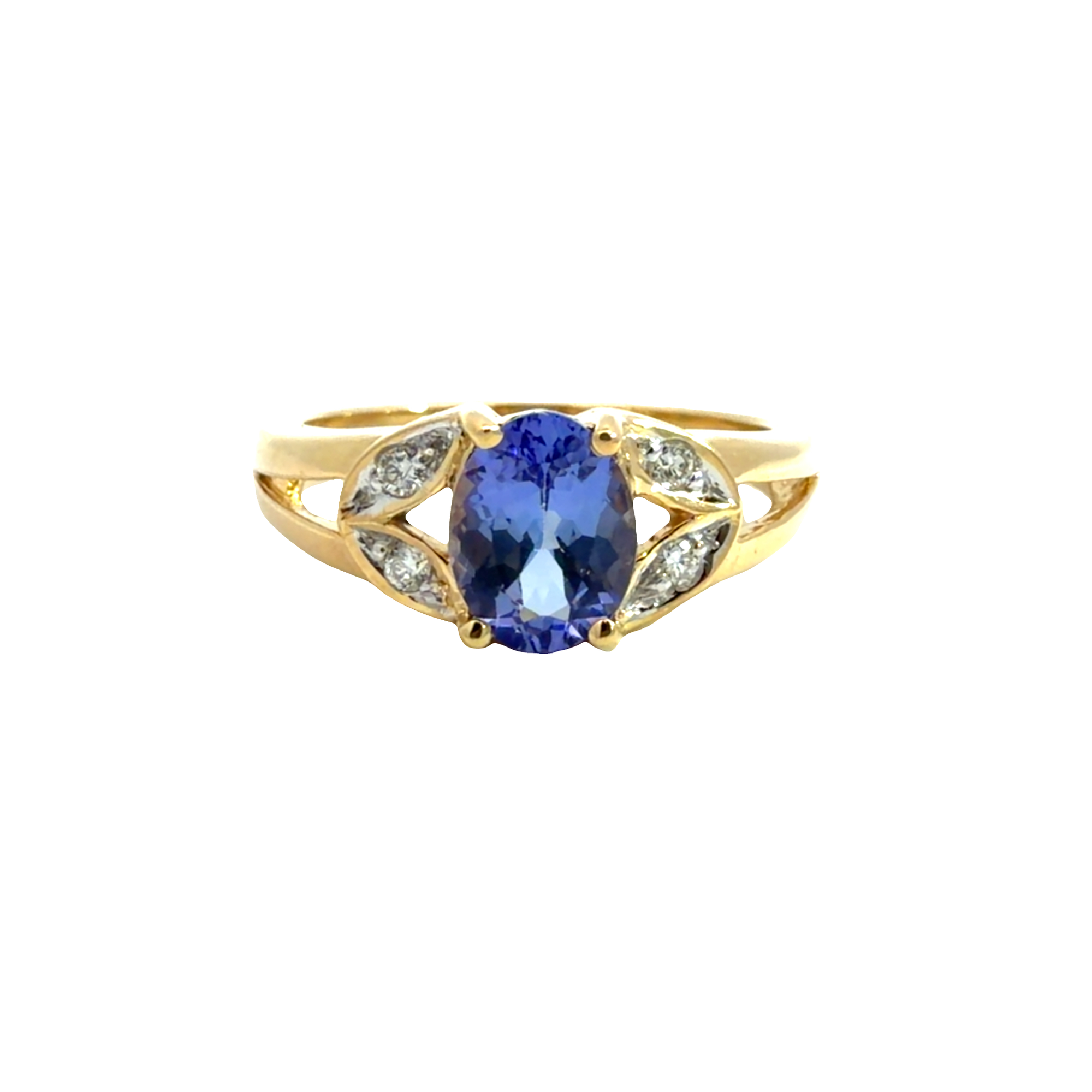 Vintage 18k Yellow Gold 1.20ctw Tanzanite and 0.04ctw Diamond Ring