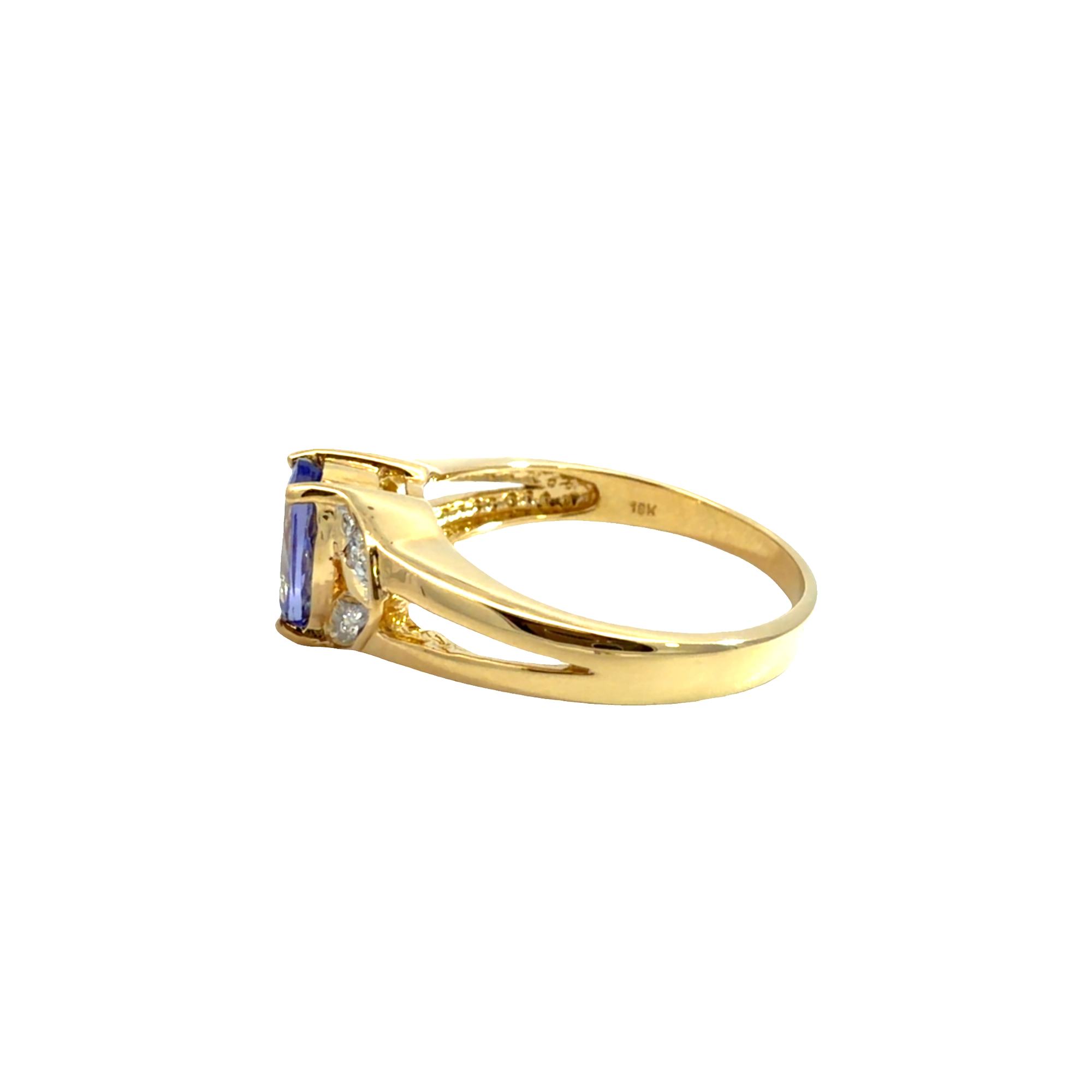 Vintage 18k Yellow Gold 1.20ctw Tanzanite and 0.04ctw Diamond Ring