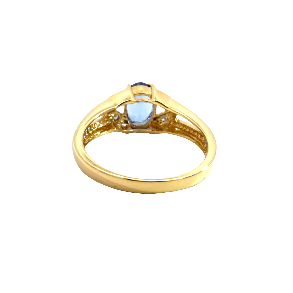 Vintage 18k Yellow Gold 1.20ctw Tanzanite and 0.04ctw Diamond Ring