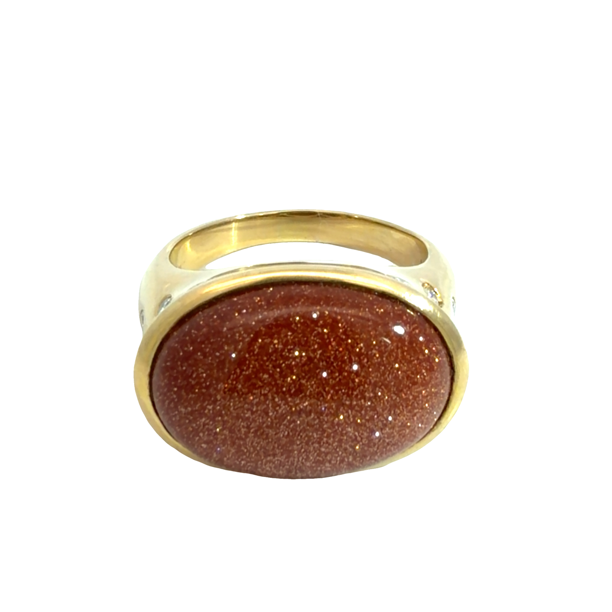 Estate 18k Yellow Gold Orange Goldstone Glass and 0.34ctw Diamond Ring