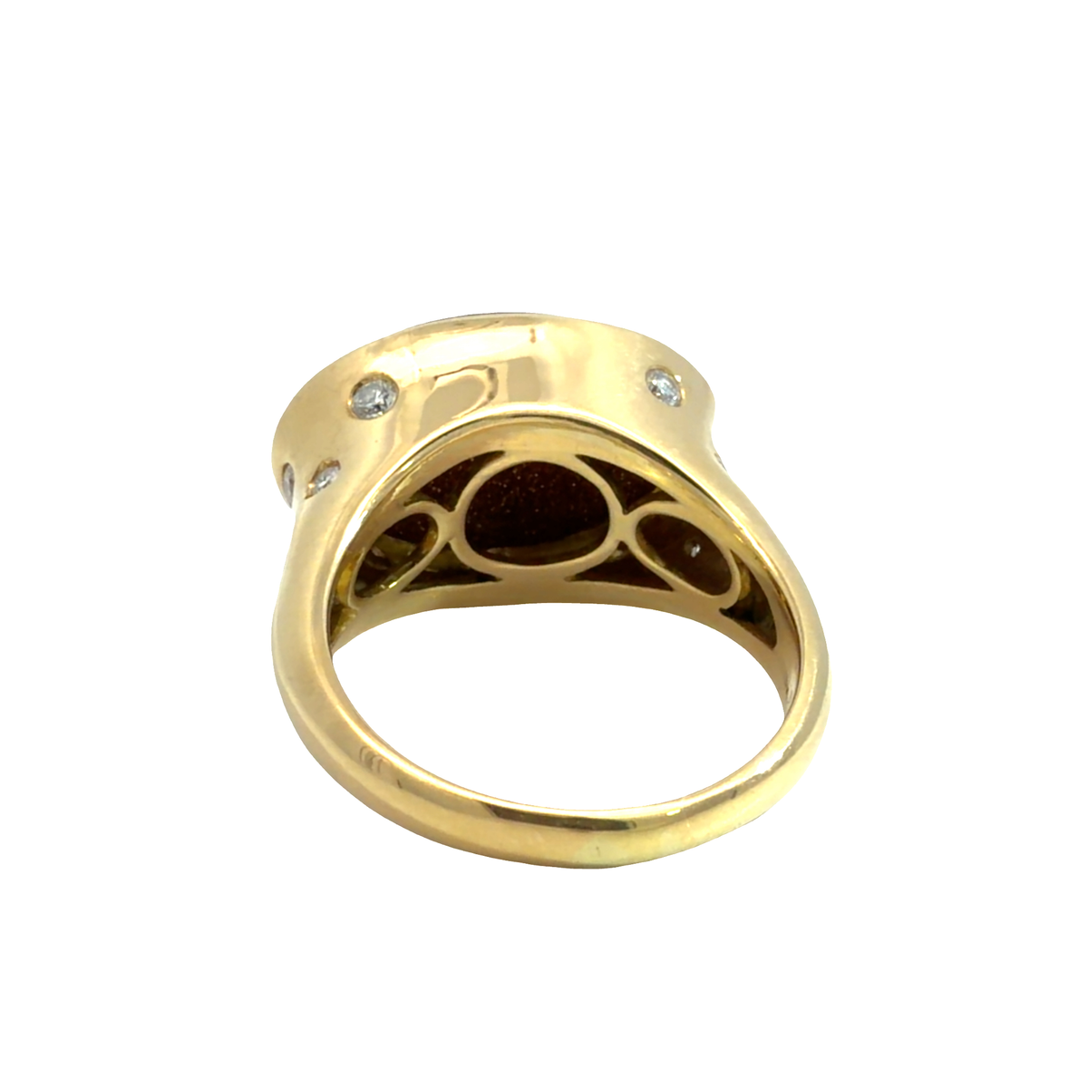 Estate 18k Yellow Gold Orange Goldstone Glass and 0.34ctw Diamond Ring