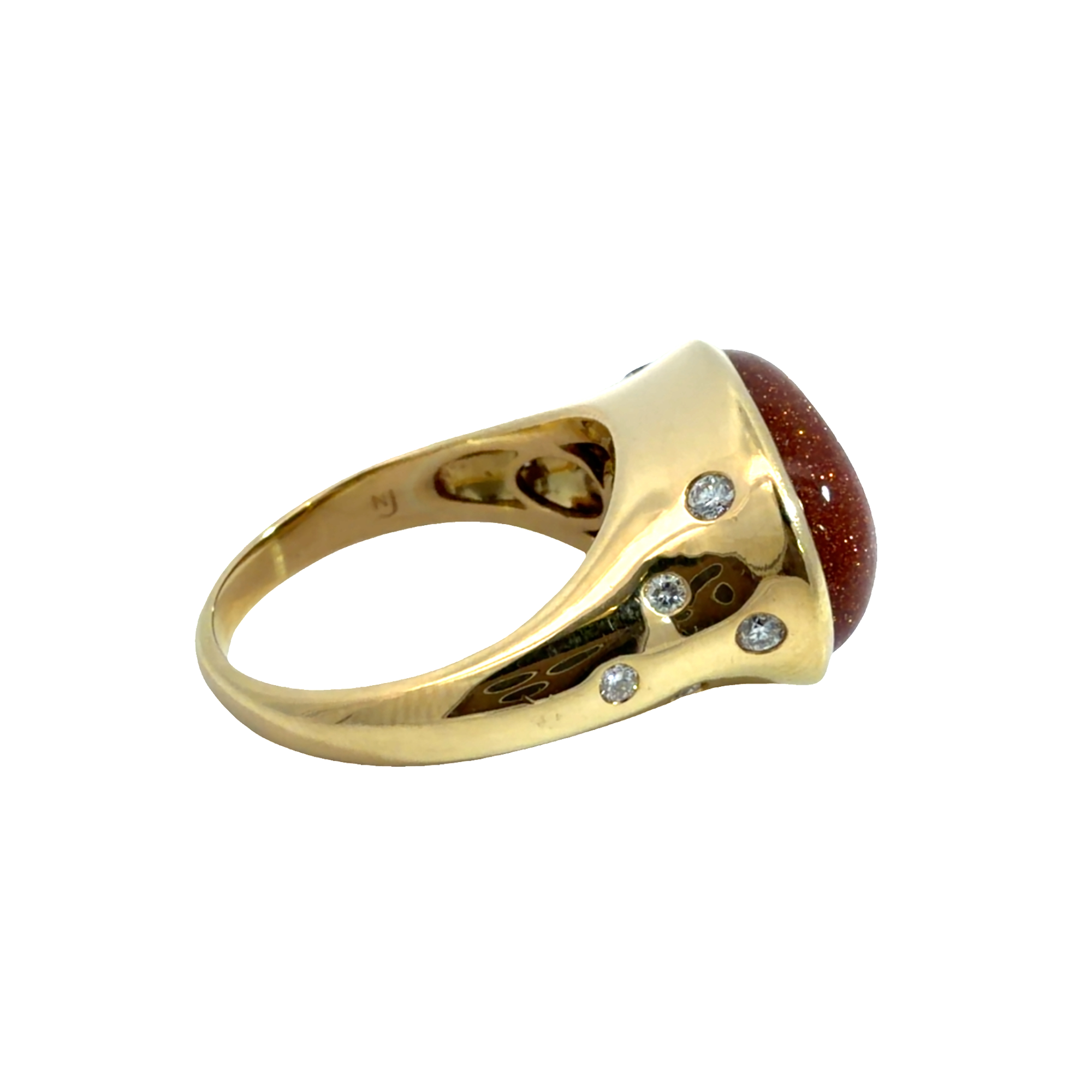 Estate 18k Yellow Gold Orange Goldstone Glass and 0.34ctw Diamond Ring