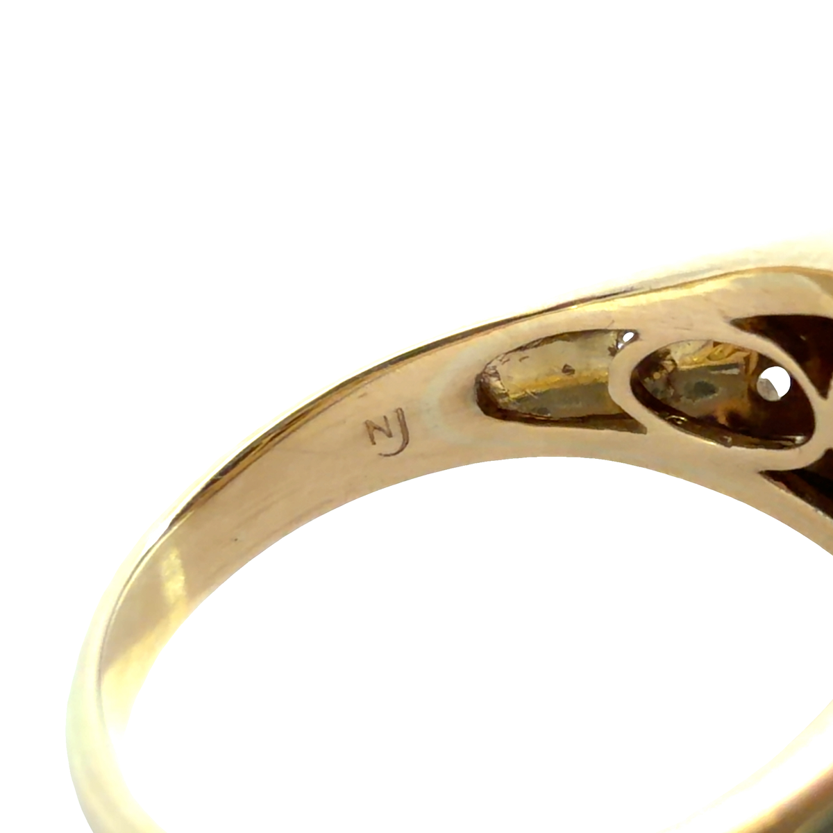 Estate 18k Yellow Gold Orange Goldstone Glass and 0.34ctw Diamond Ring