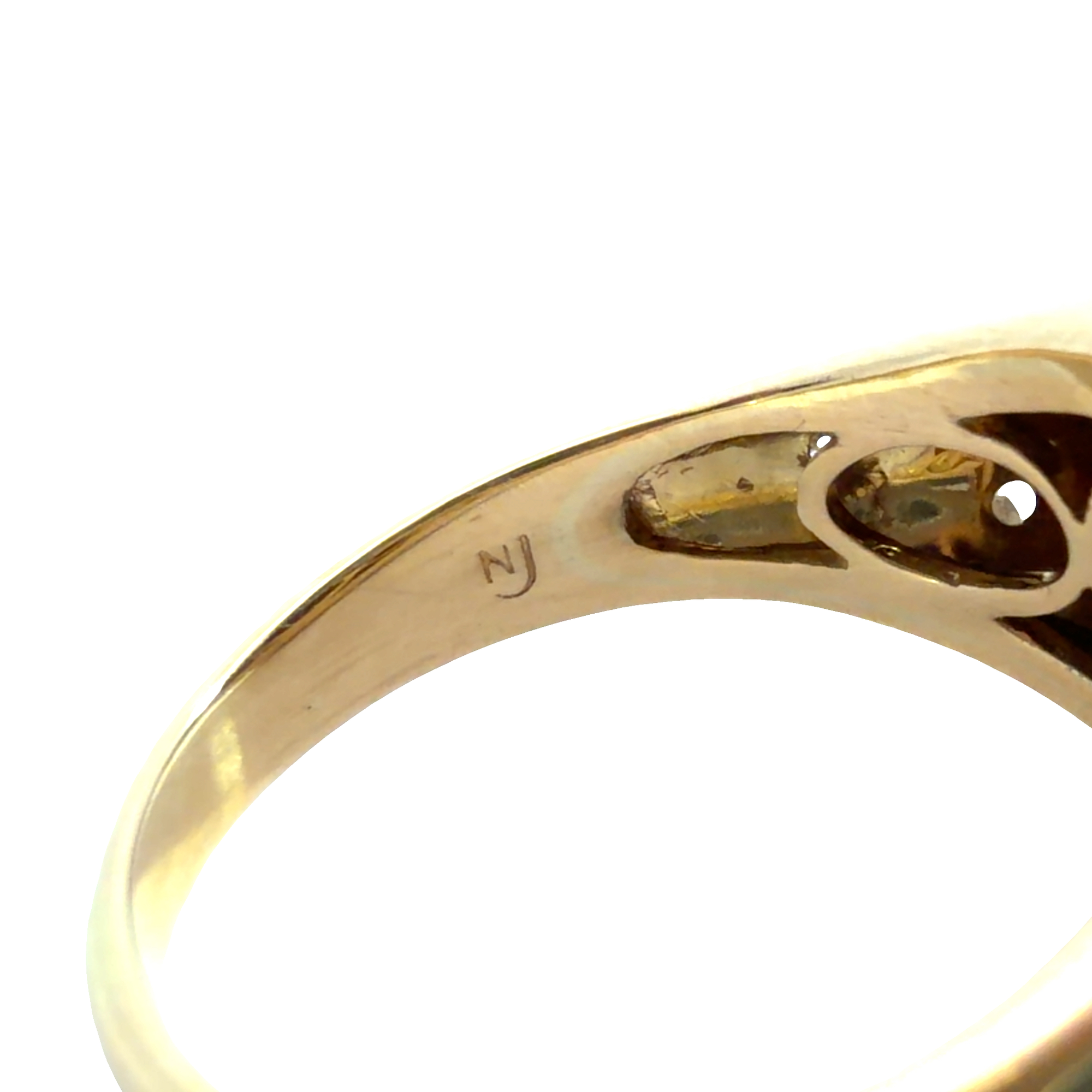 Estate 18k Yellow Gold Orange Goldstone Glass and 0.34ctw Diamond Ring