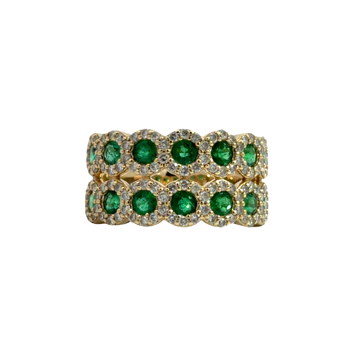 Estate 14k Yellow Gold 0.98ctw Emerald and 1,04ctw Diamond Eternity Ring