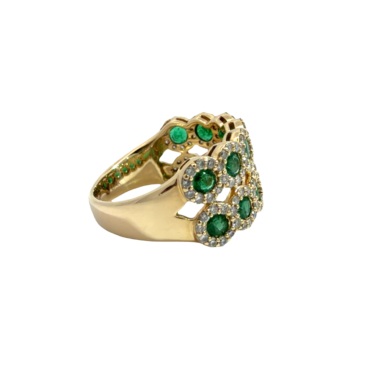 Estate 14k Yellow Gold 0.98ctw Emerald and 1,04ctw Diamond Eternity Ring