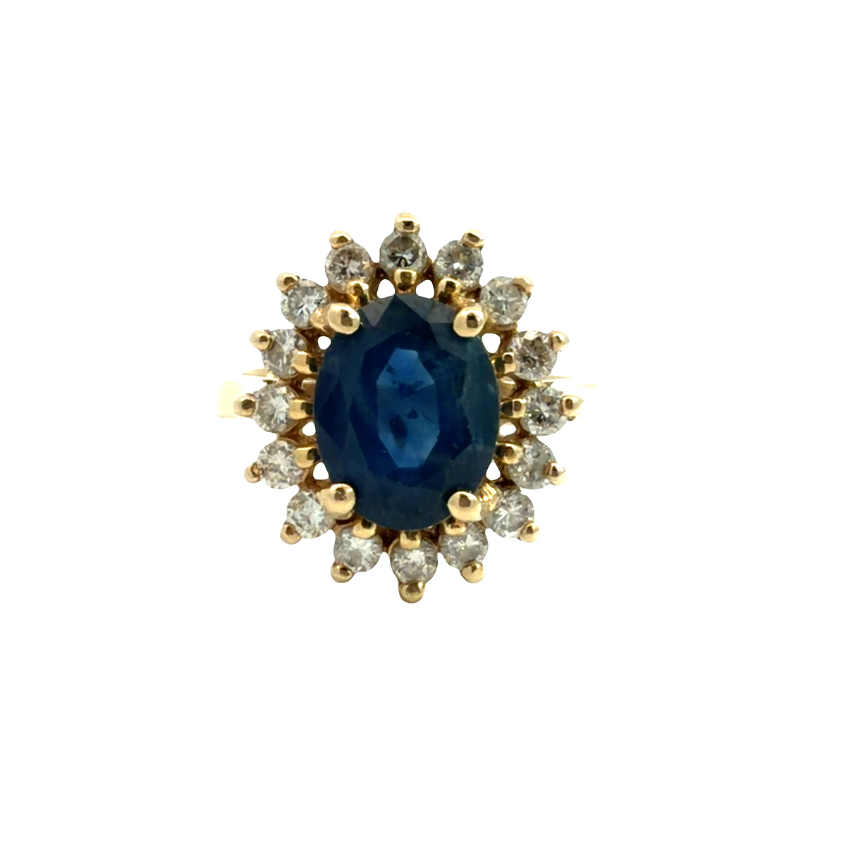 Vintage 14k Yellow Gold 2.04ctw Sapphire and 0.46ctw Diamond Halo Ring