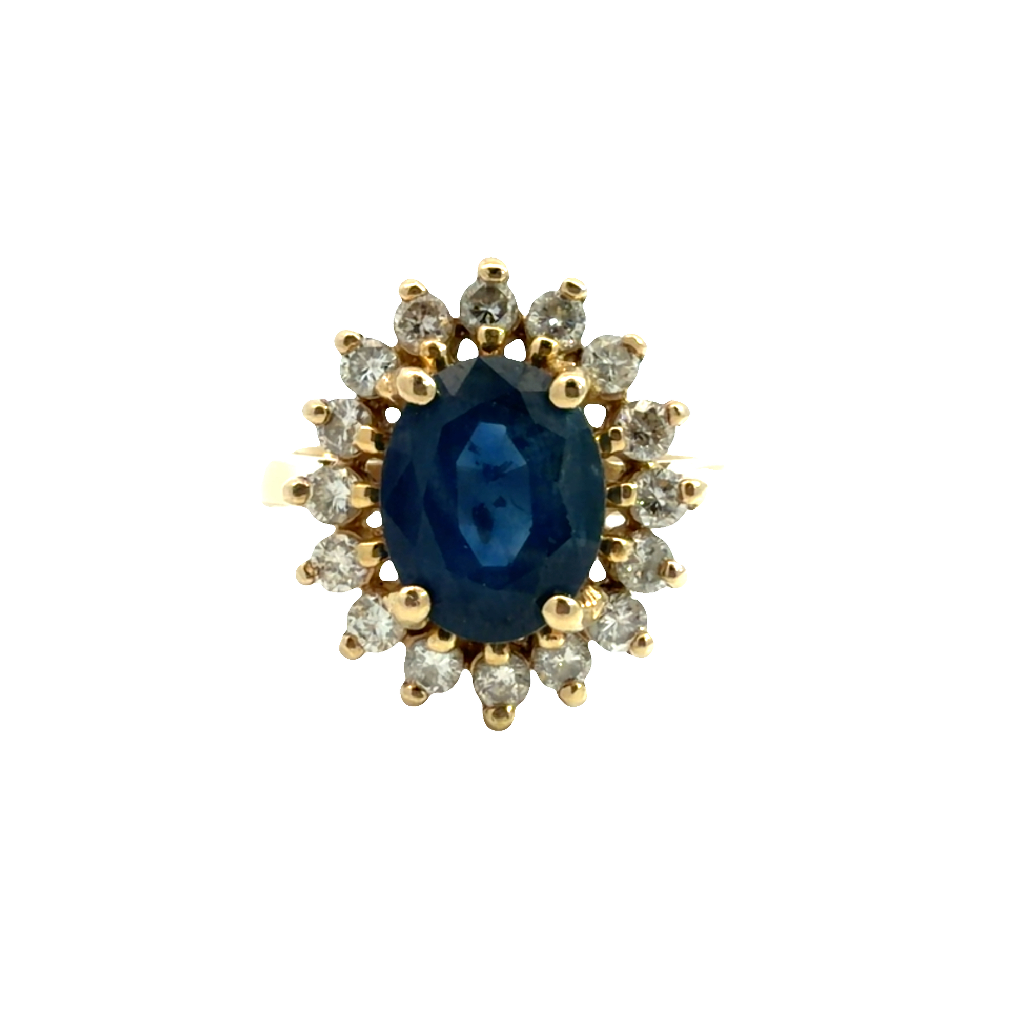 Vintage 14k Yellow Gold 2.04ctw Sapphire and 0.46ctw Diamond Halo Ring