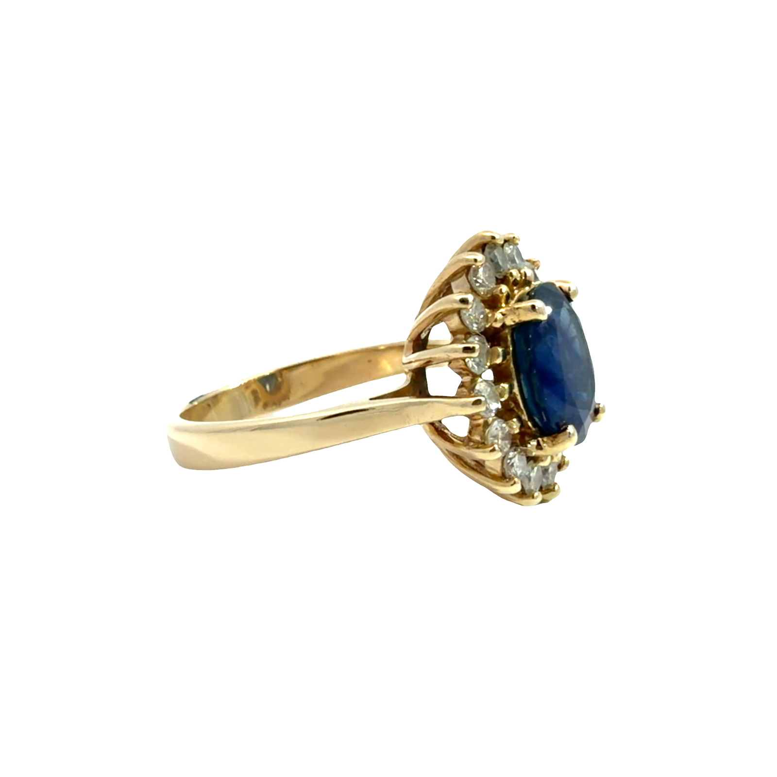Vintage 14k Yellow Gold 2.04ctw Sapphire and 0.46ctw Diamond Halo Ring