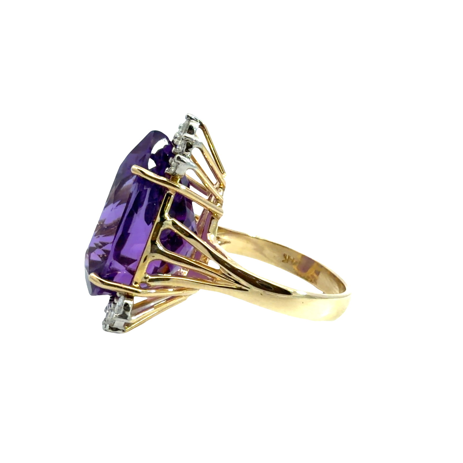 Vintage 14k Multi-Tone 15.93ctw Pear Cut Amethyst and 0.48ctw Diamond Cocktail Ring