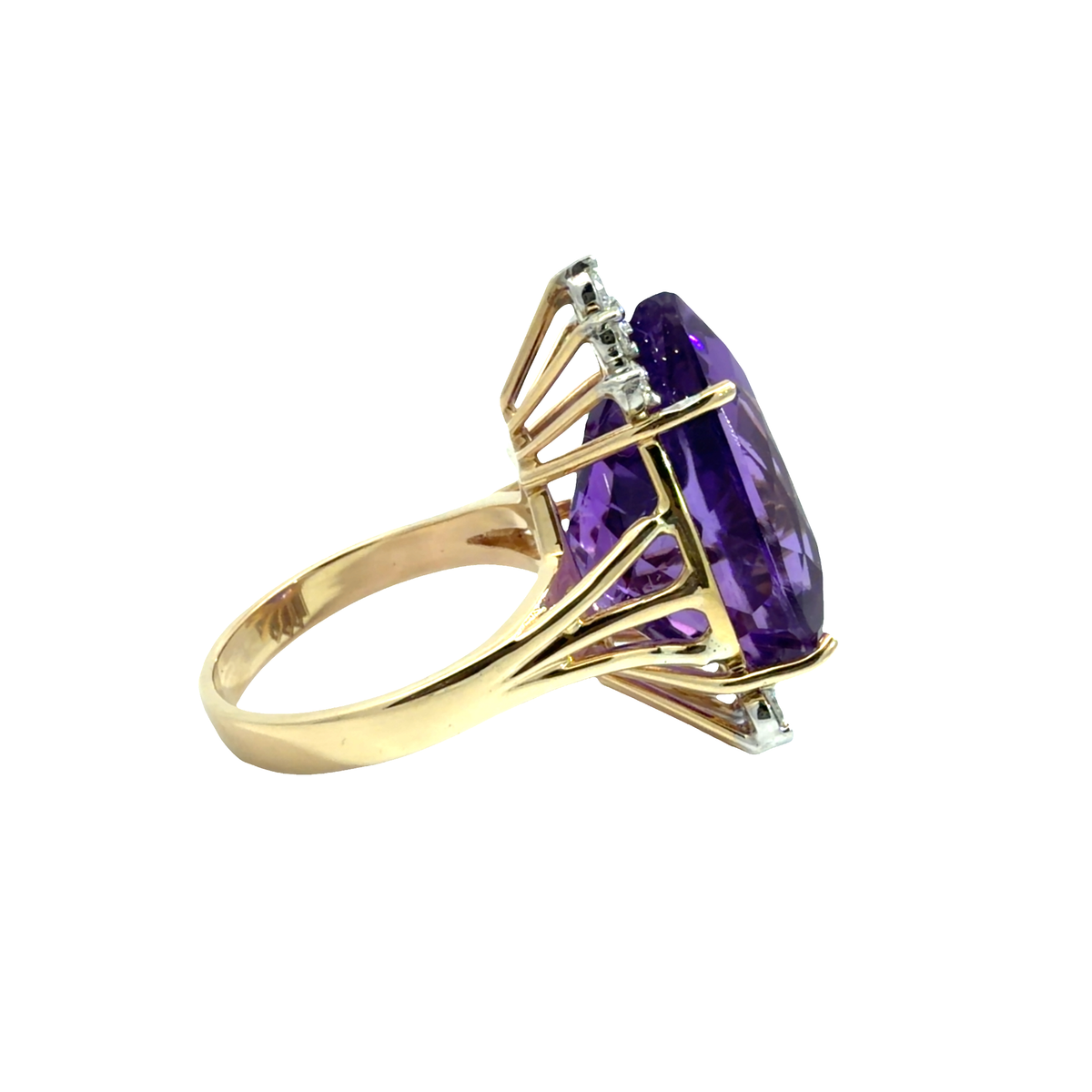 Vintage 14k Multi-Tone 15.93ctw Pear Cut Amethyst and 0.48ctw Diamond Cocktail Ring