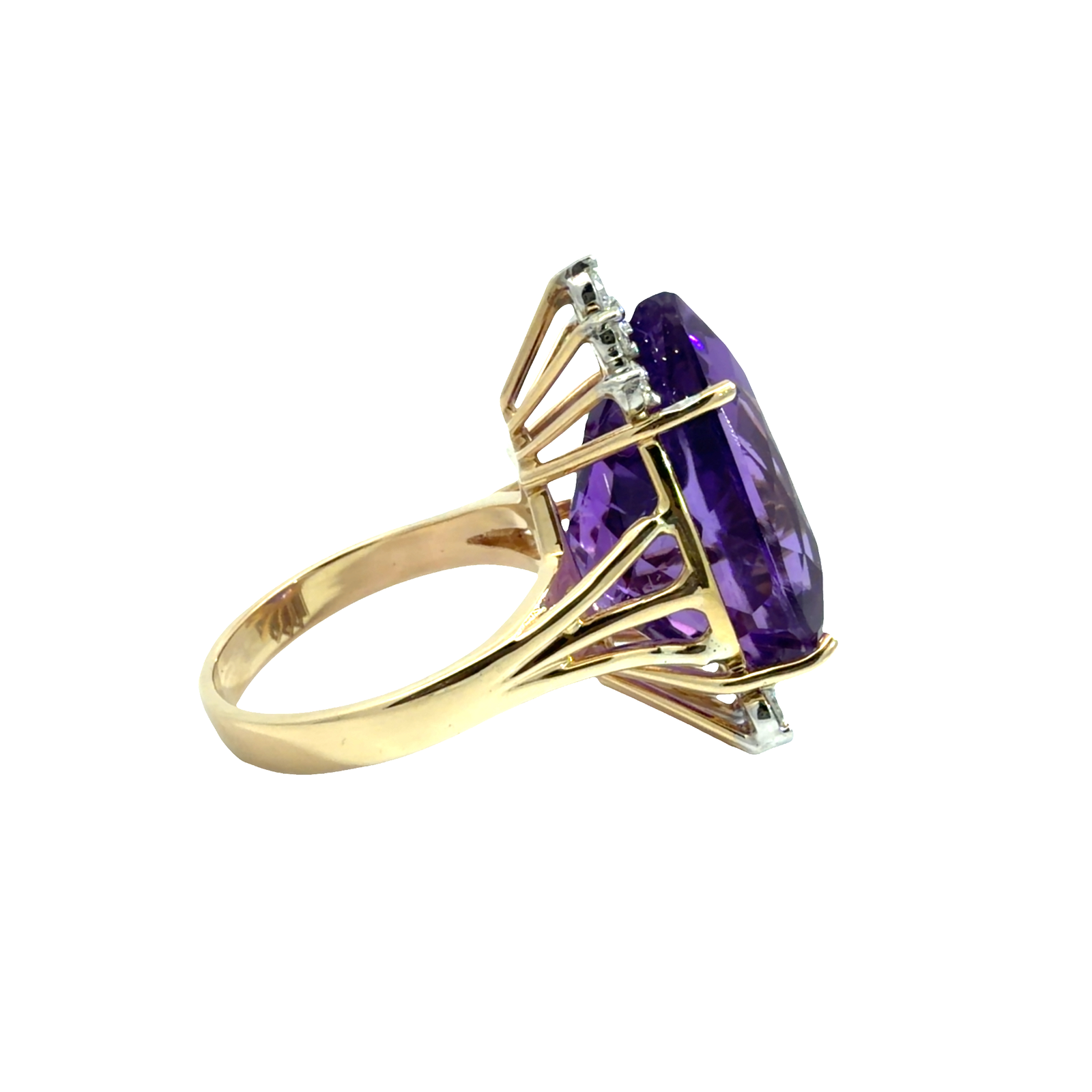Vintage 14k Multi-Tone 15.93ctw Pear Cut Amethyst and 0.48ctw Diamond Cocktail Ring