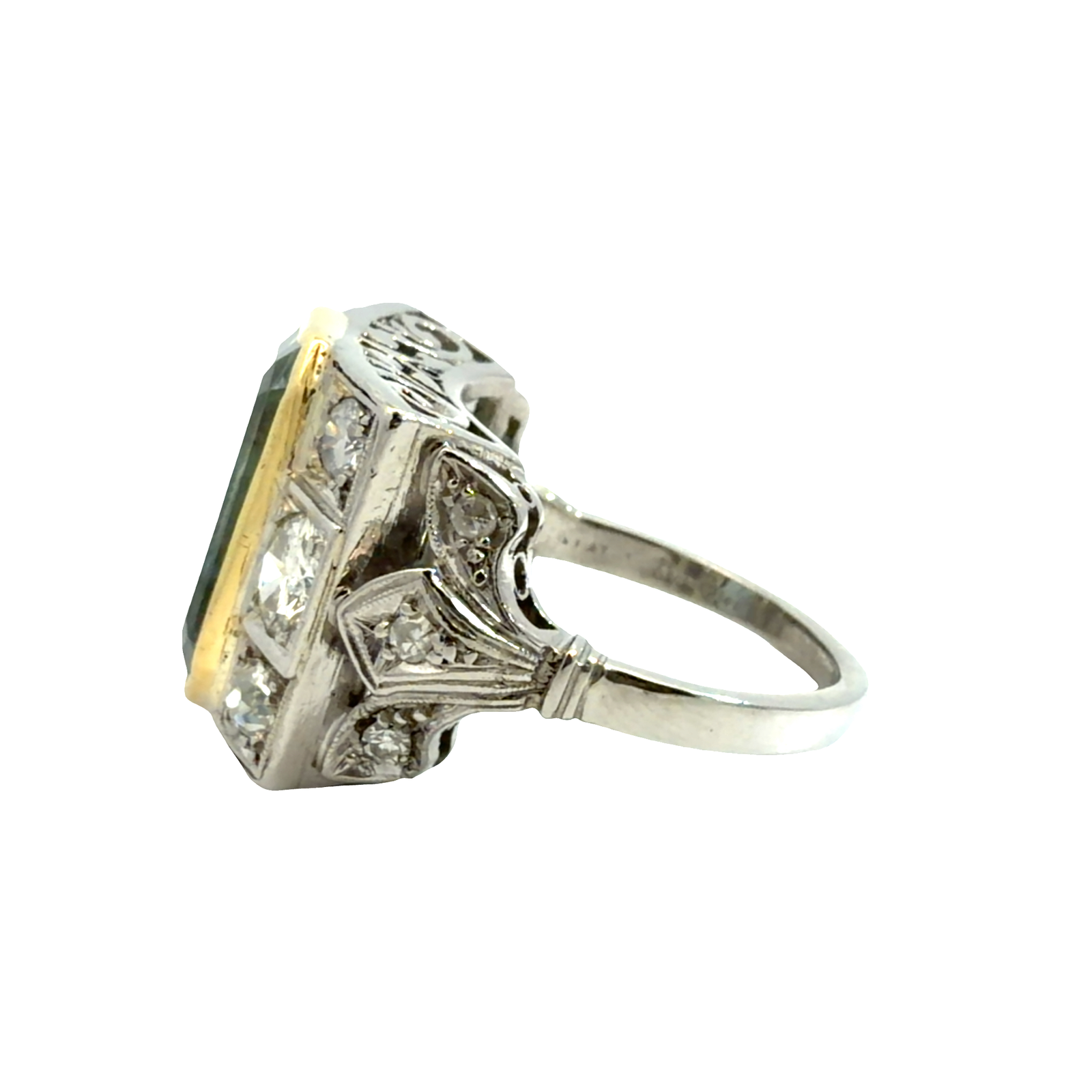 Platinum & 18k Yellow Gold Art Deco 4.46ctw Aquamarine and 1.13ctw Diamond Ring