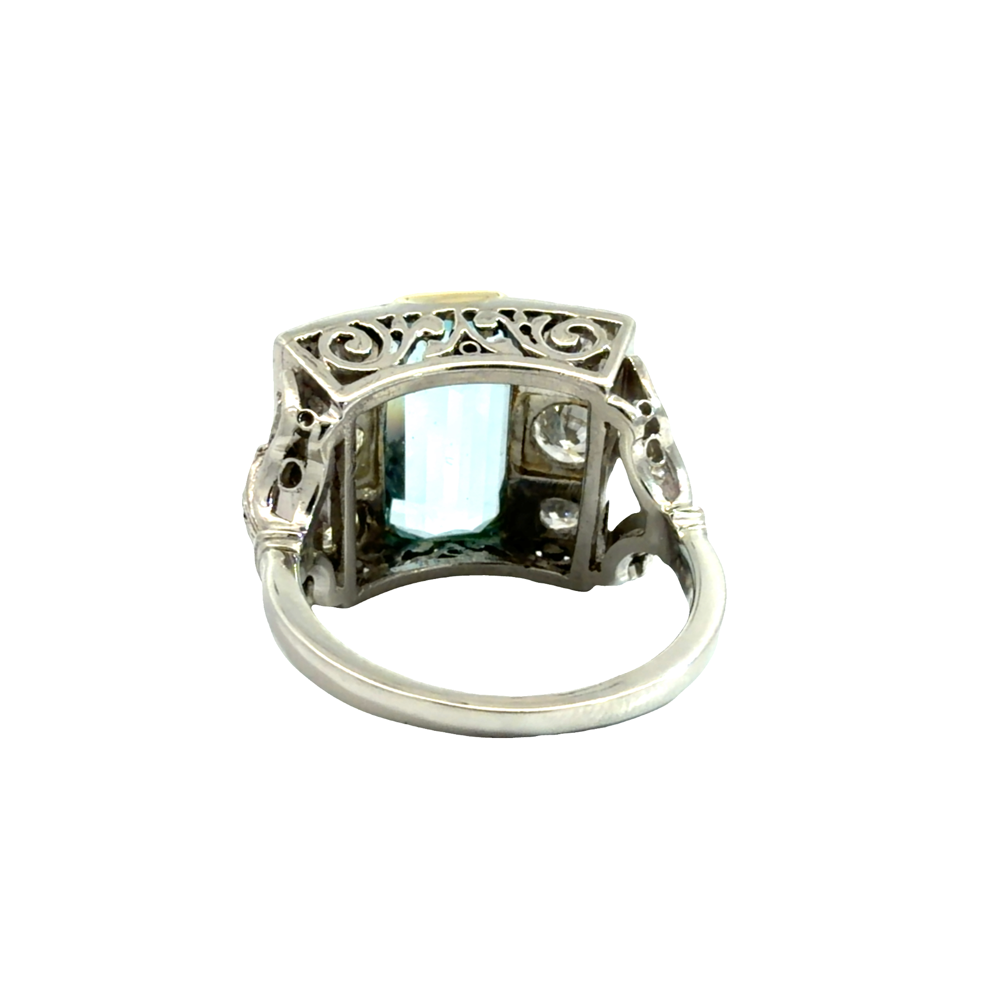 Platinum & 18k Yellow Gold Art Deco 4.46ctw Aquamarine and 1.13ctw Diamond Ring